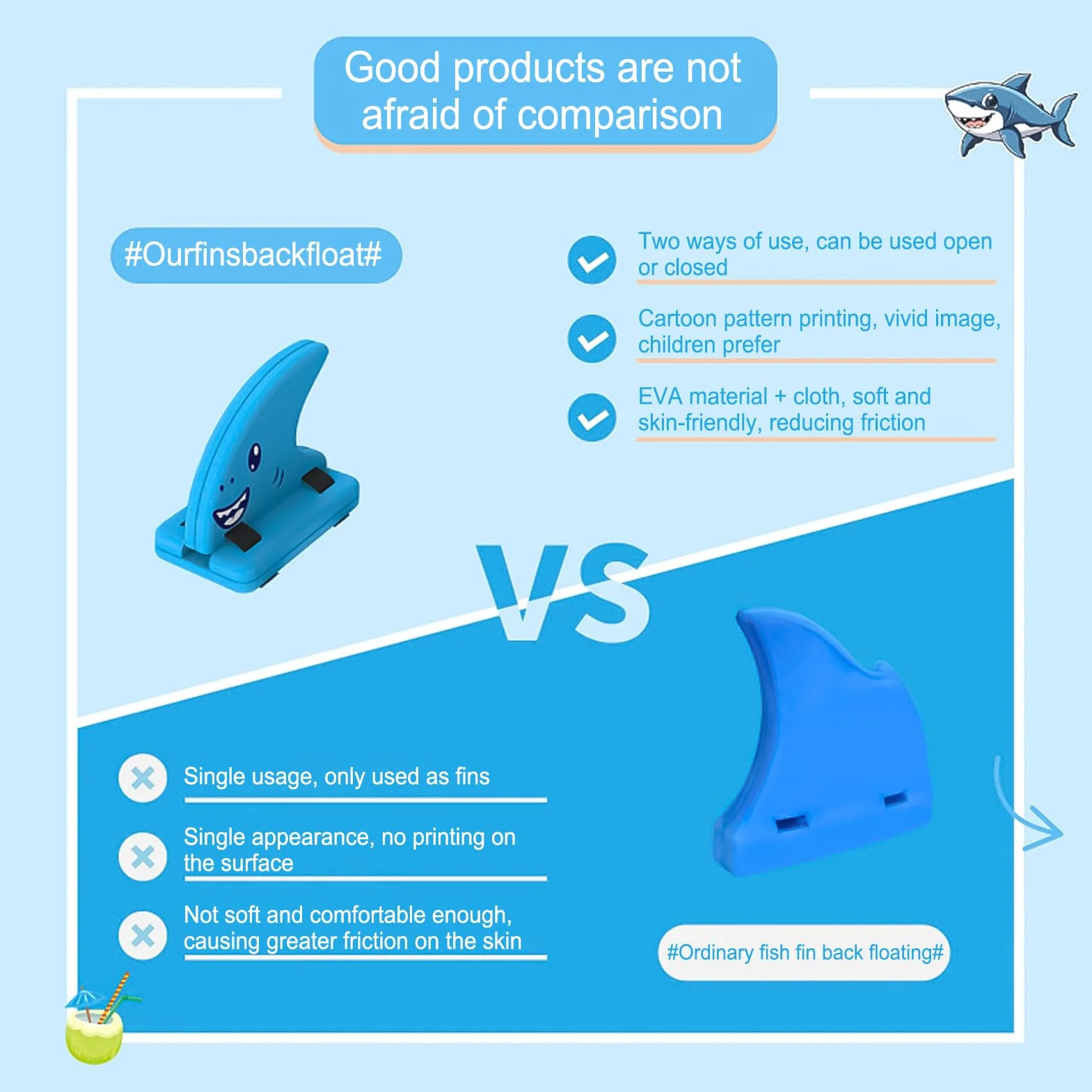 Shark Fin Swimming Aid for Pool Safety Swim Trainer Płetwa rekina pomoc w pływaniu dla dzieci, przenośna pomoc treningowa z regulowanym paskiem