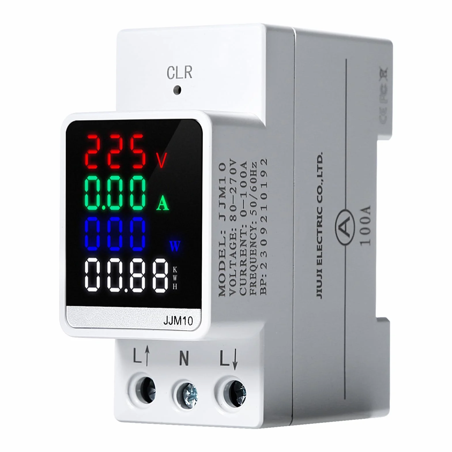 Jadeshay Licznik prądu na szynę montażową, cyfrowy jednofazowy LCD AC80-270V 100A amperomierz woltomierz KWh