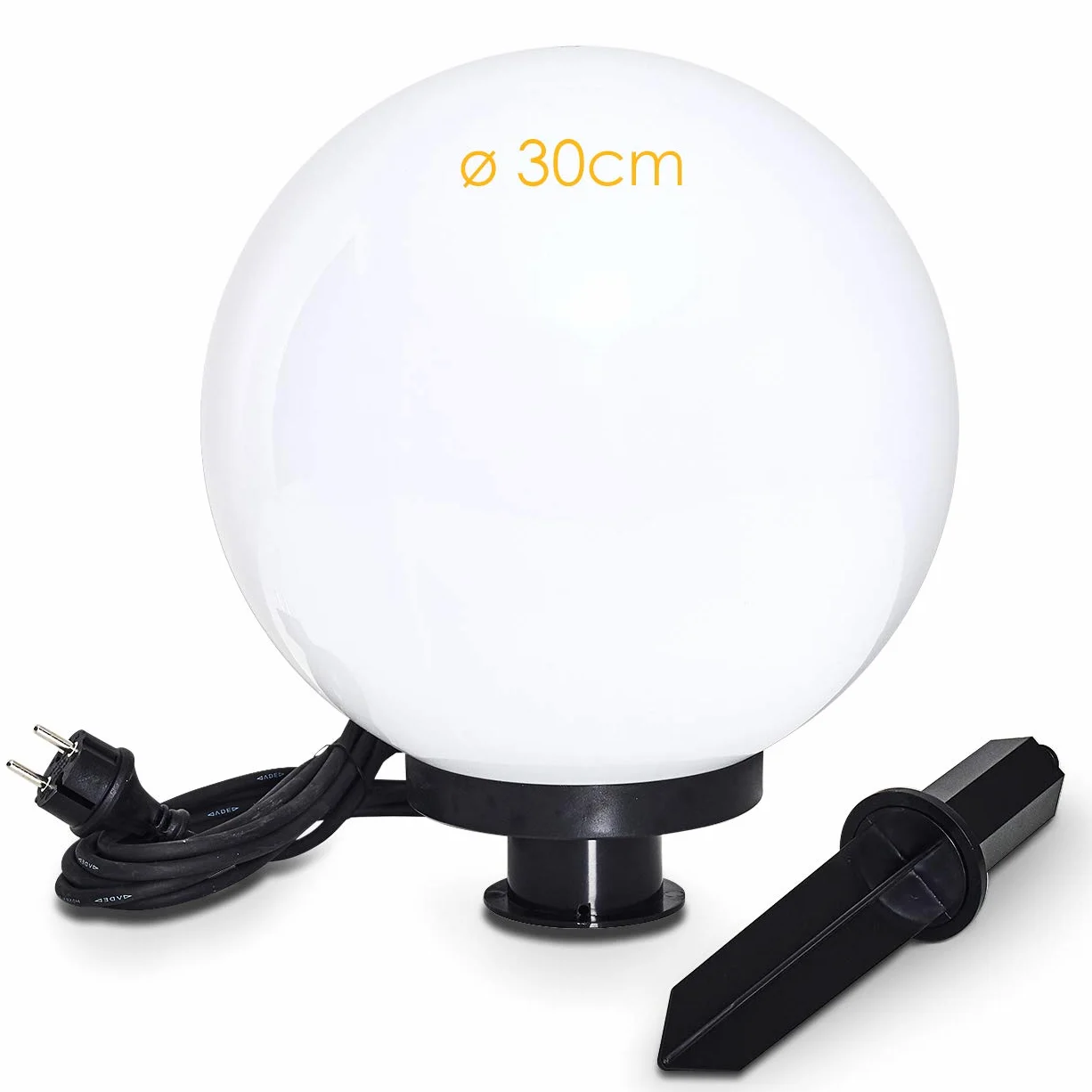 Lampa kulista Miau Ø30cm E27 z kolcem ziemnym biała tworzywo sztuczne 5m kabel