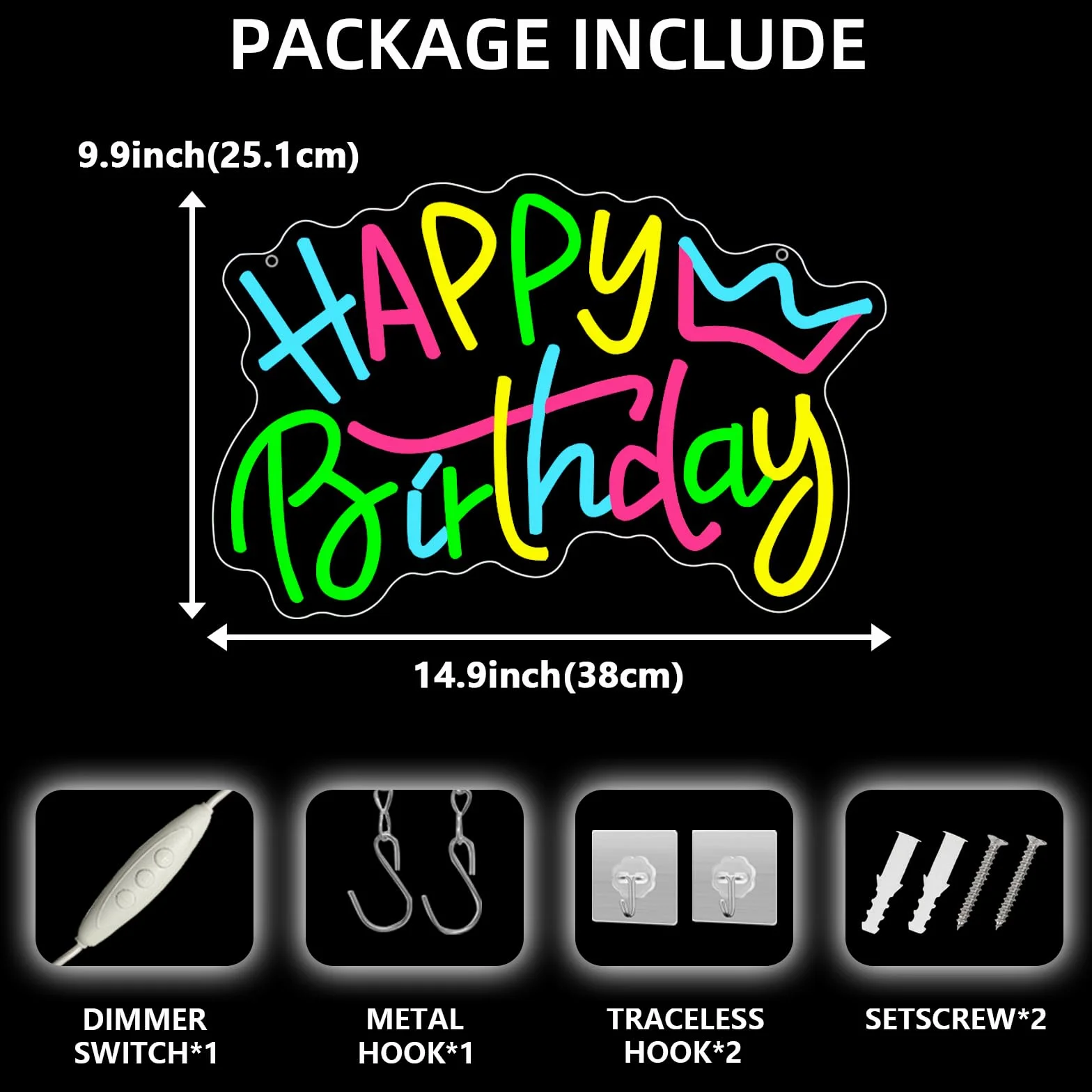 Happy Birthday Neon Letters Neon Led Led Spersonalizowane oświetlenie ścienne USB do sypialni dekoracja na imprezę urodzinową
