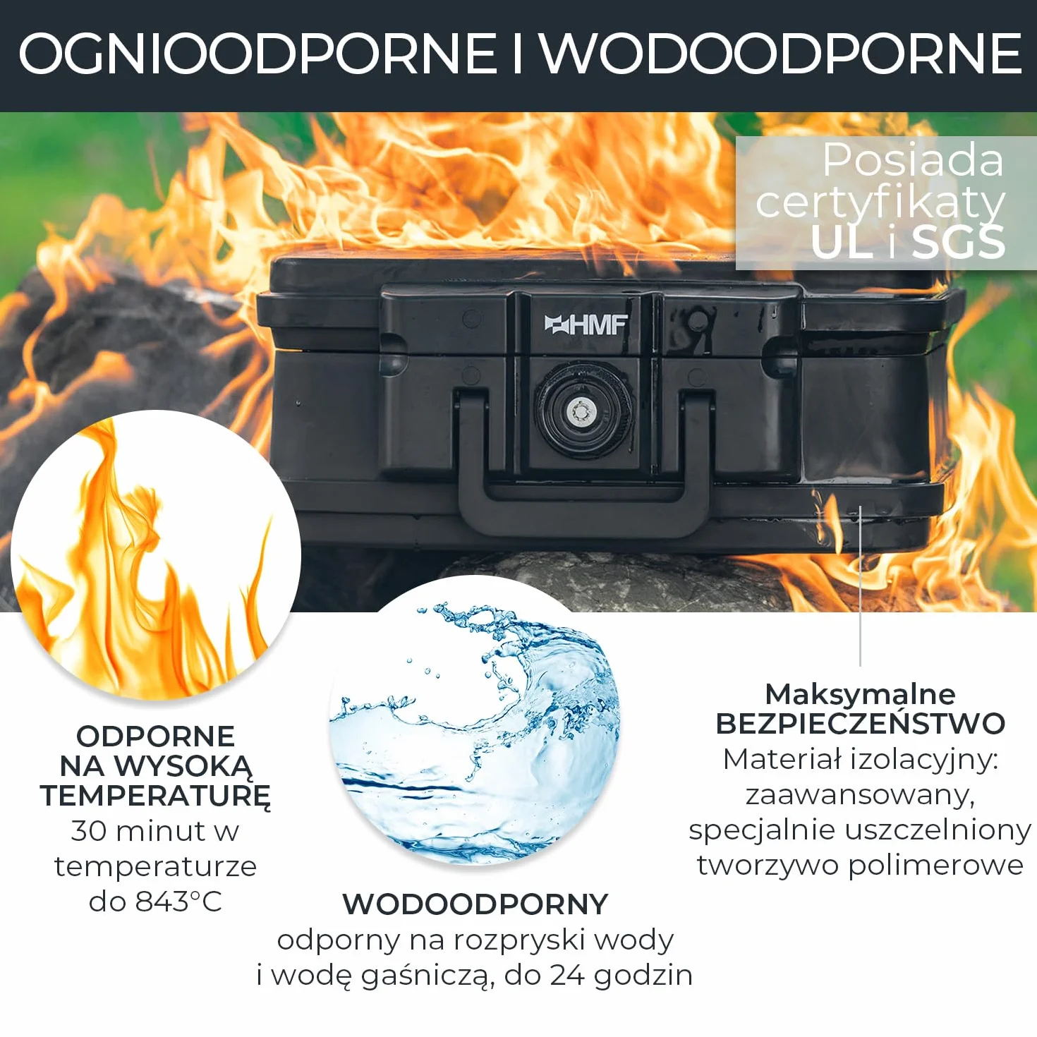 HMF 250451 ognioodporne wodoszczelne pudełko na dokumenty DIN A5 38,5 x 16,5 x 28 cm czarne