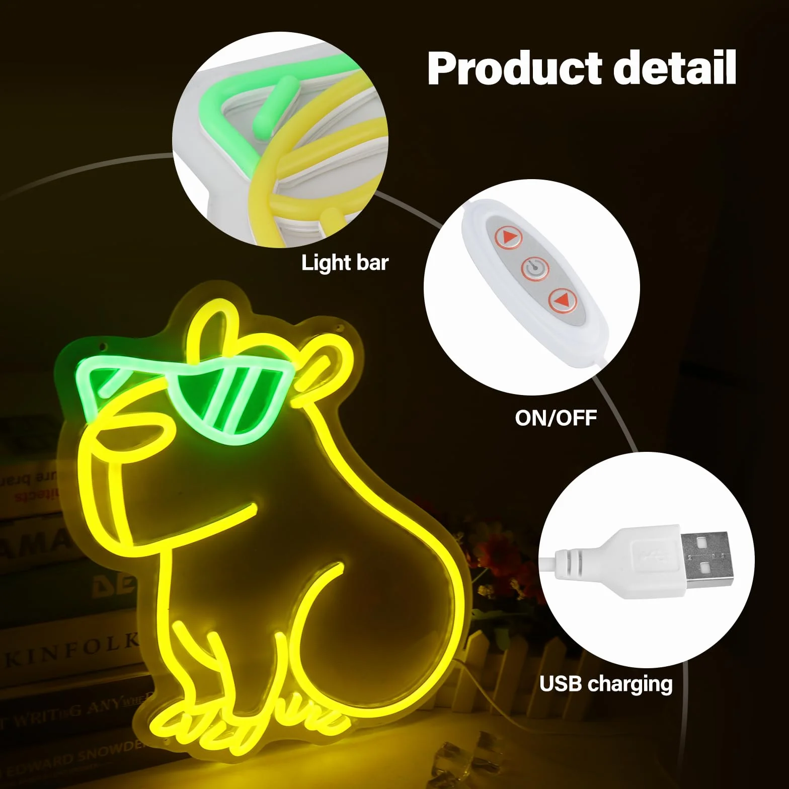 Lotvic Kapibara Neon Kapibara neonowe światło nocne zasilane przez USB, neonowe światło LED, do sklepu, pomysł na prezent urodzinowy dla dzieci