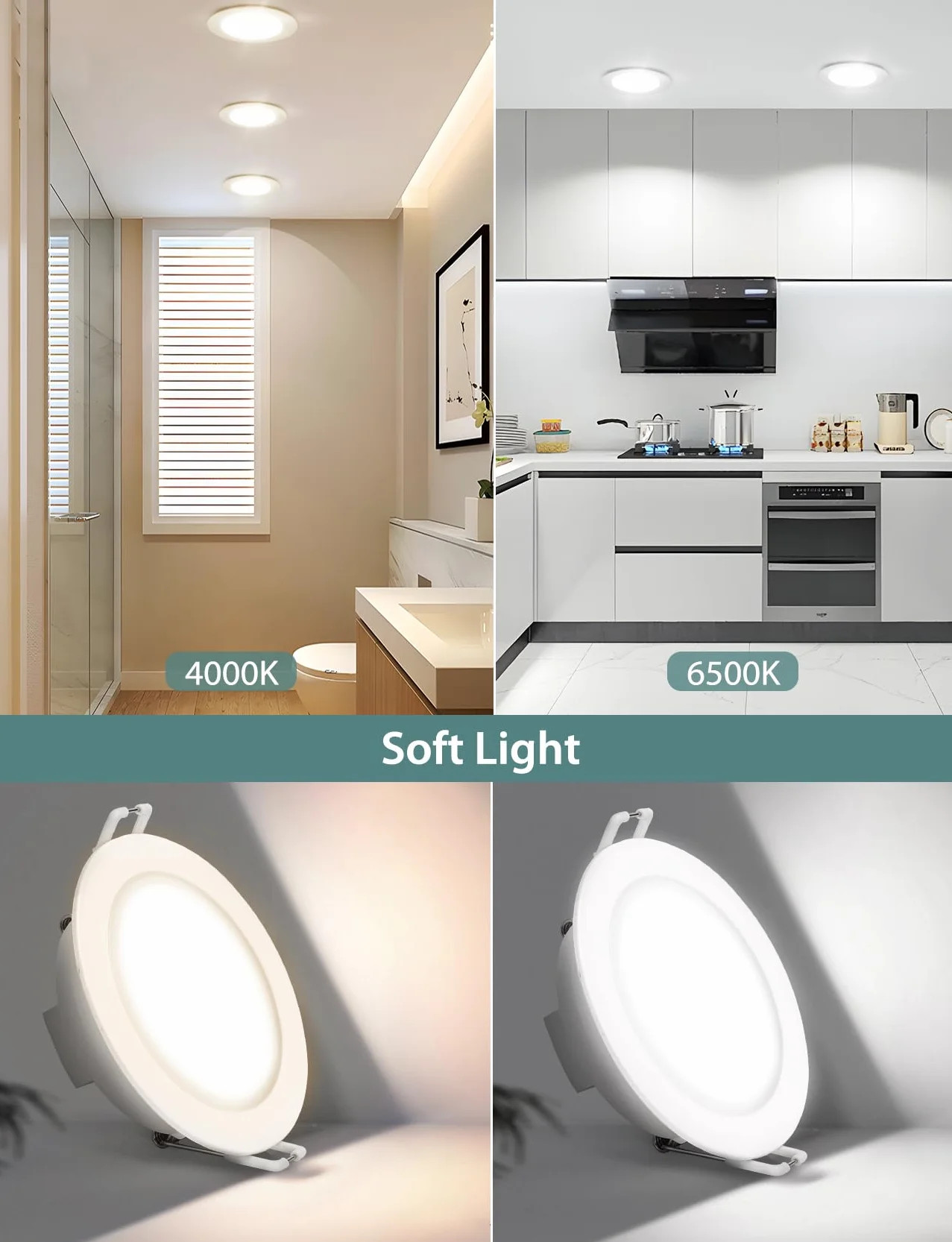 Aigostar LED Downlight wpuszczany w sufit 4,8 W IP65 wodoodporny 4000 K naturalne światło bardzo płaski biały ø87*H35 mm 6 szt.