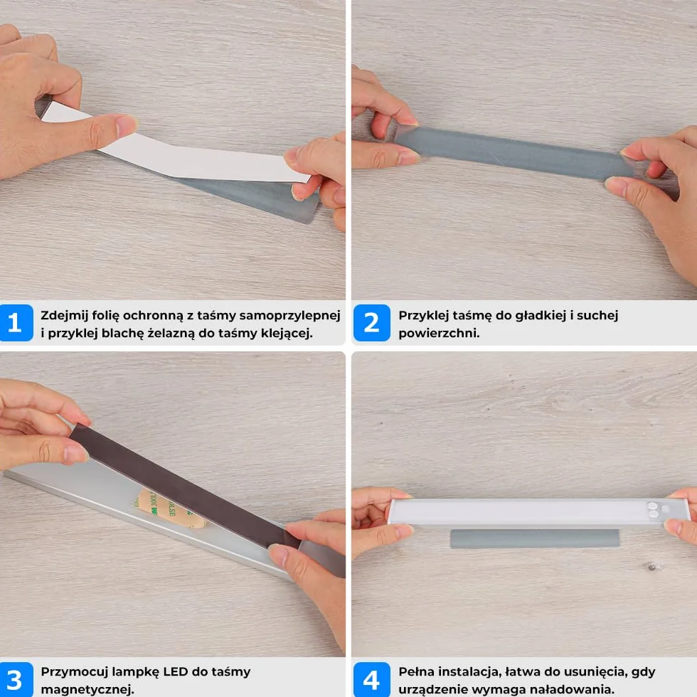 OUSFOT Oświetlenie Podszafkowe LED 30 cm Zestaw 2 z Czujnikiem Ruchu Ściemnialne Bezprzewodowe Ładowane USB Srebrne