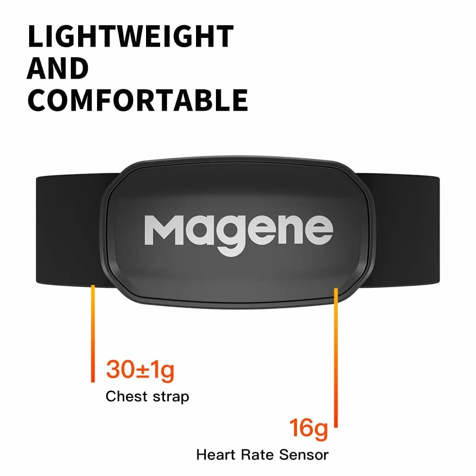 Magene HRM pulsometr, pas piersiowy, tracker fitness, IP67, wodoszczelny, obsługa Bluetooth 4.2 i ANT+, kompatybilny z Wahoo, Zwift, Strava, Elite HRV