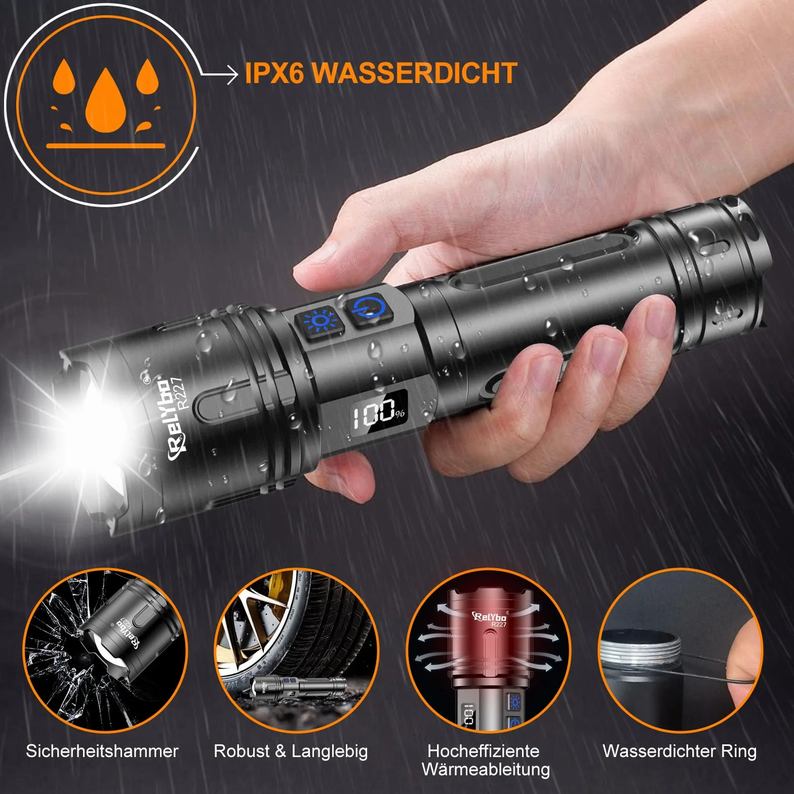 Relybo Latarka LED 1,000,000 Lumen XHM90.2 Mocna Taktyczna 2 Przyciski Płynna Regulacja Światła