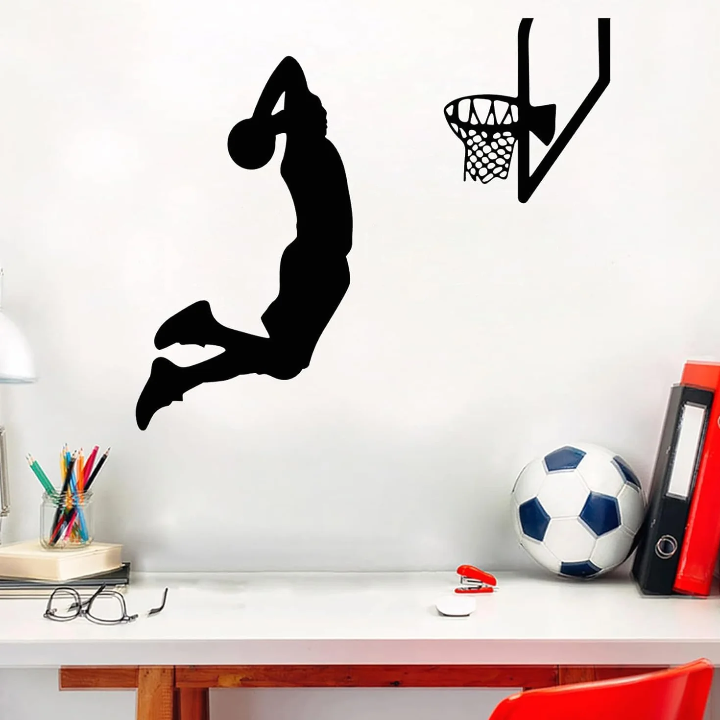 Dekoracja ścienna do koszykówki naklejki sportowe odklej i przyklej naklejki ścienne do sypialni chłopców, 61 x 51 cm