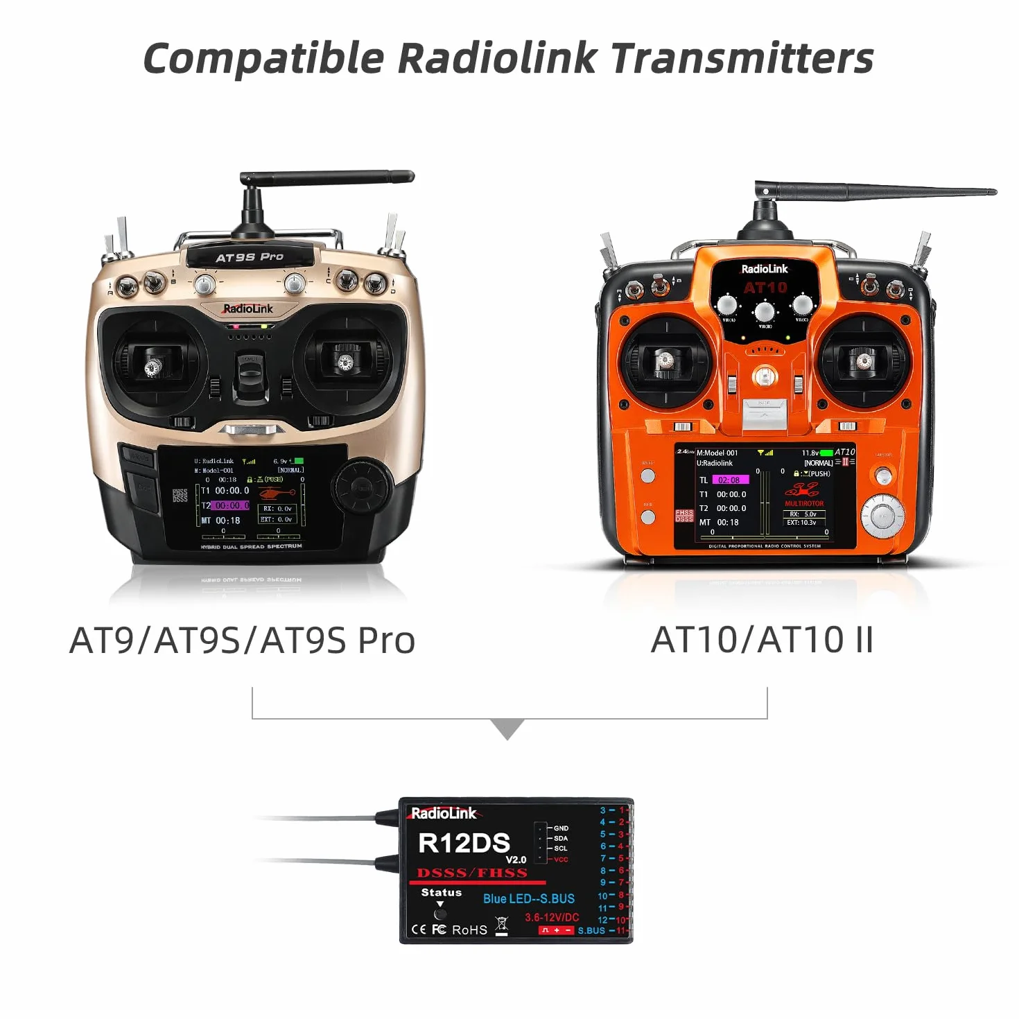 RadioLink R12DS 2.4G 12CH odbiornik do nadajnika AT9 AT9S AT10 AT10II RC
