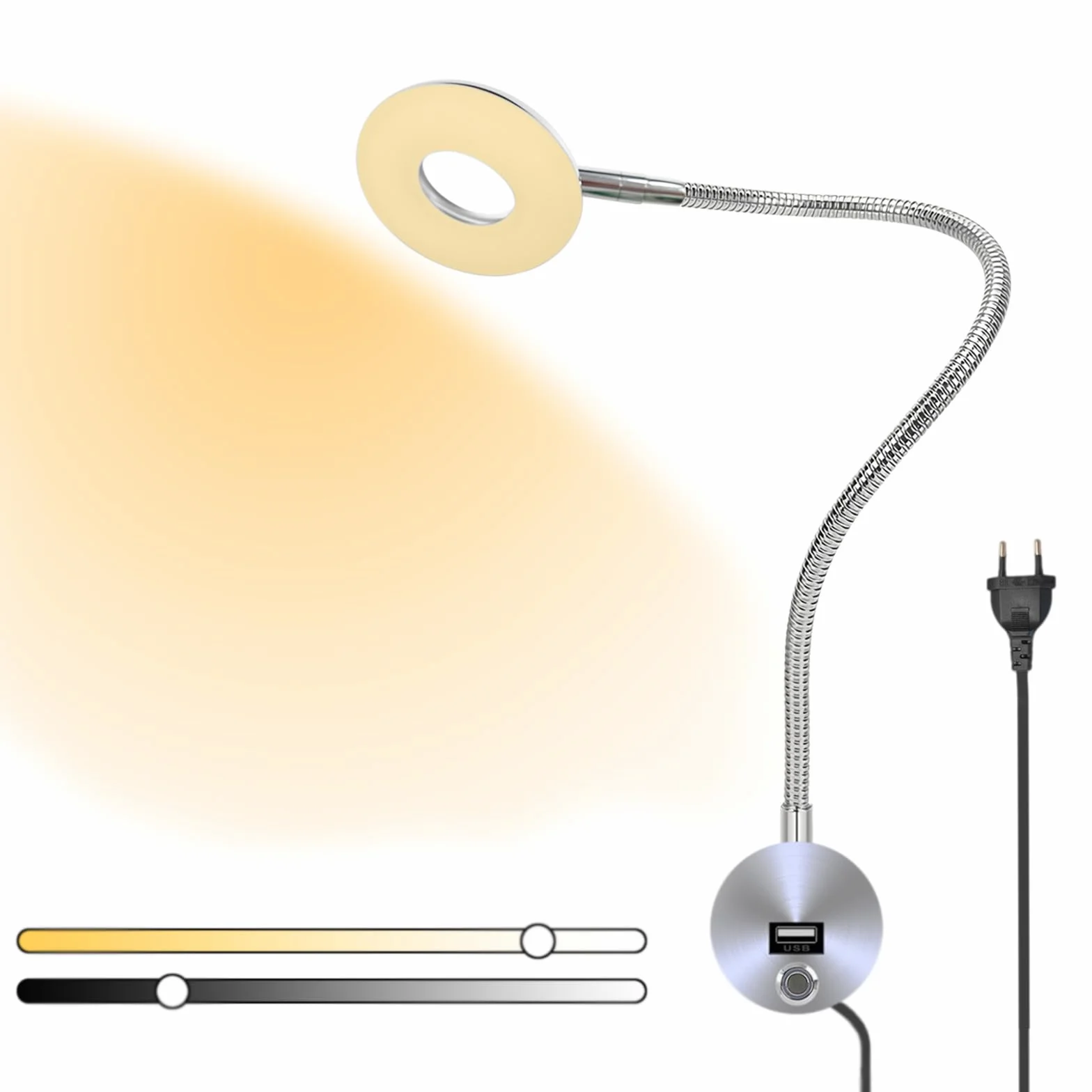 VOMI Lampka do czytania LED ścienna dotykowa ściemniana 360° 5W USB