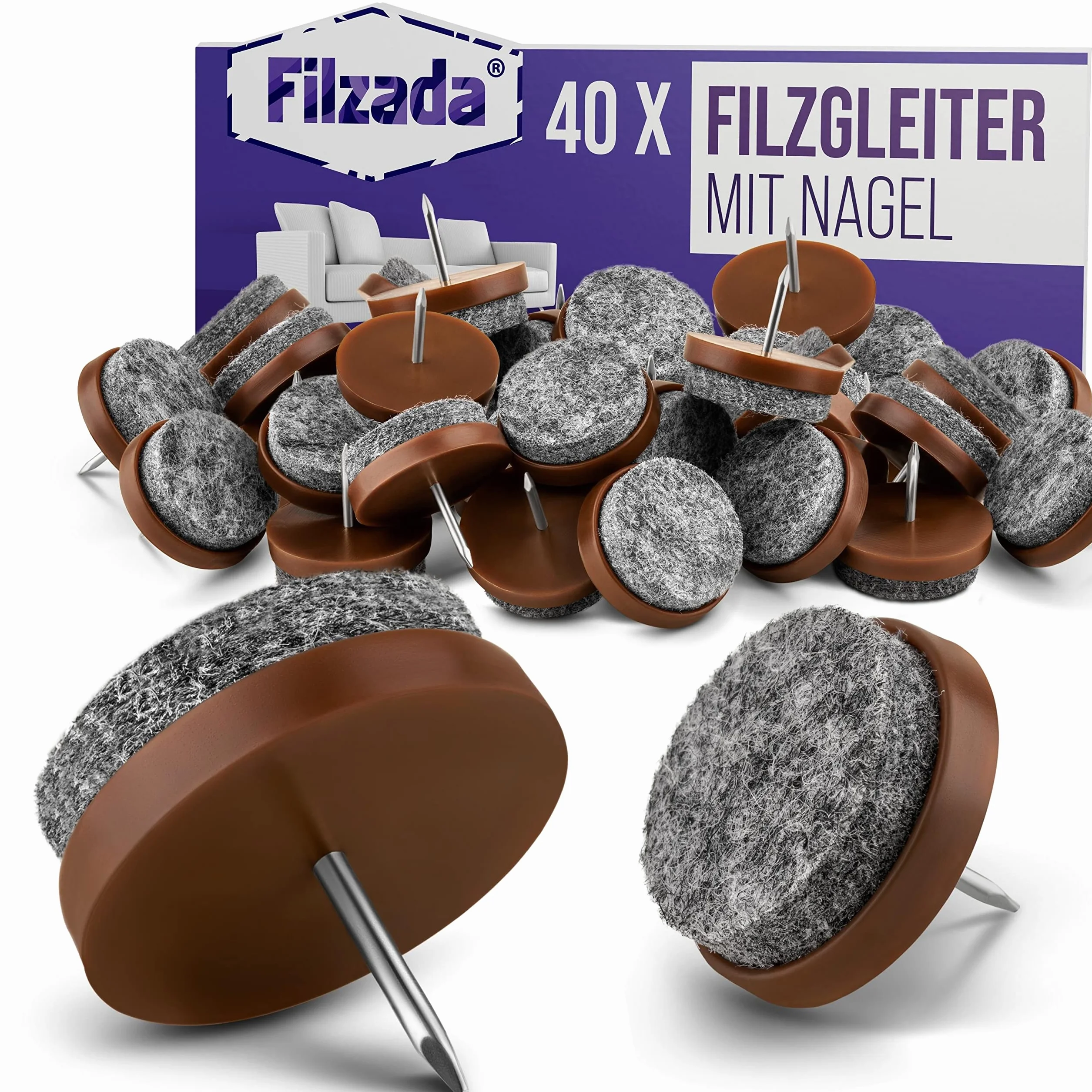Filcowe podkładki na gwoździe Ø 24 mm brązowe ślizgacze do mebli
