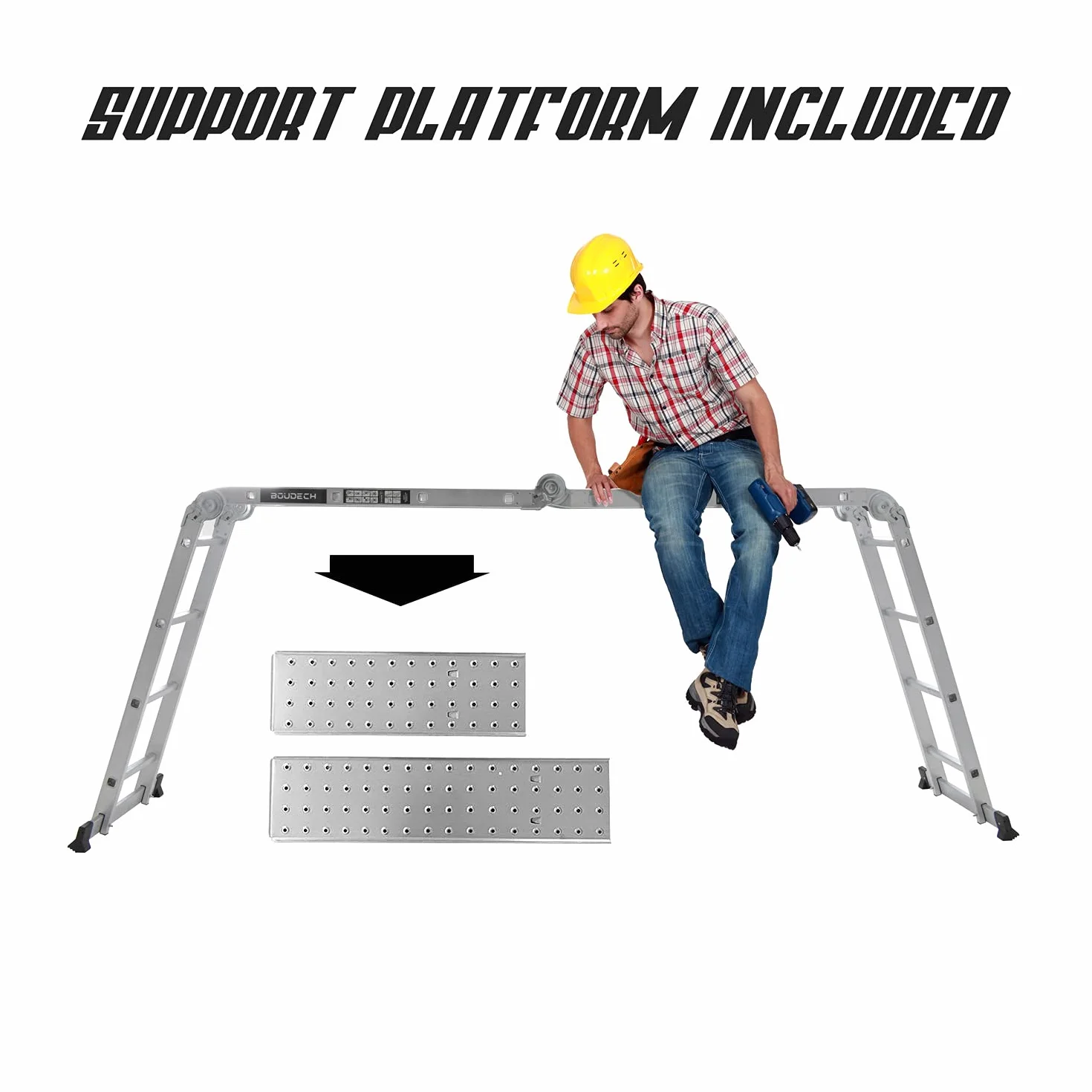 Boudech RIG-4x4 aluminiowa składana drabina z platformą rusztowania