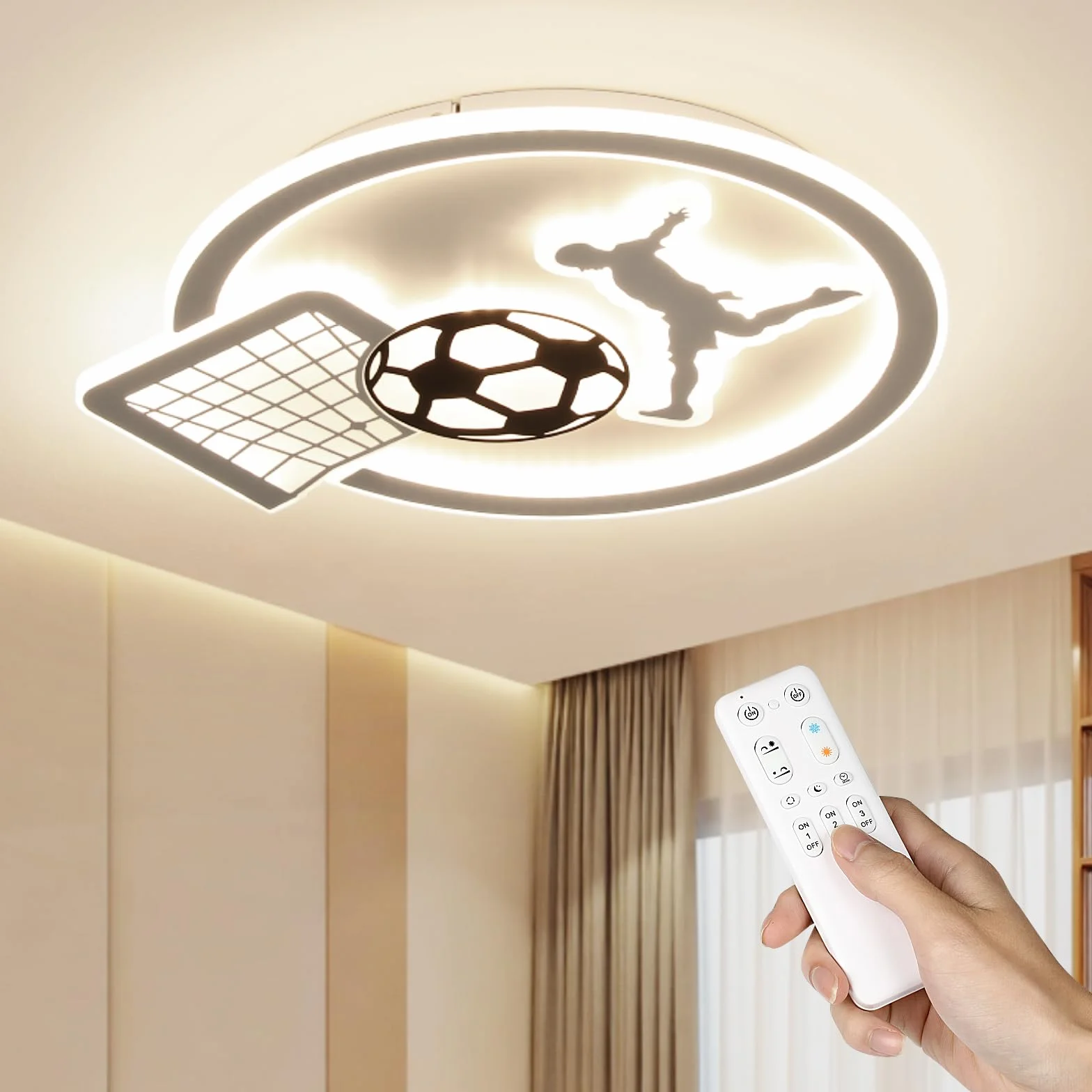 OTREN Lampa sufitowa LED piłka nożna 3000K-6000K ściemniana z pilotem 44 cm x 40 cm x 4,5 cm biała