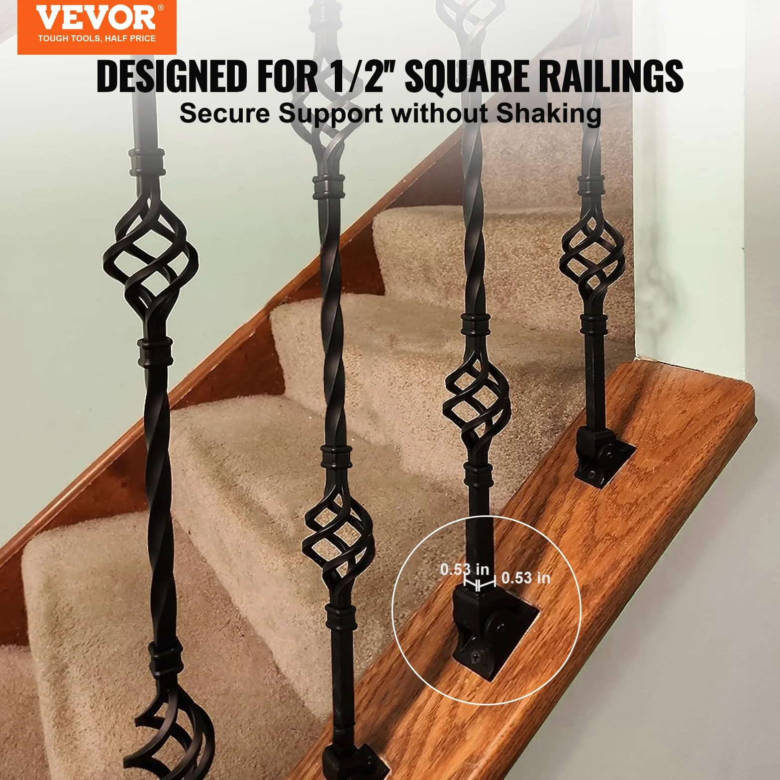 VEVOR kwadratowe chodaki na balustrady 50 szt. 12,7 mm ze stopu aluminium czarne