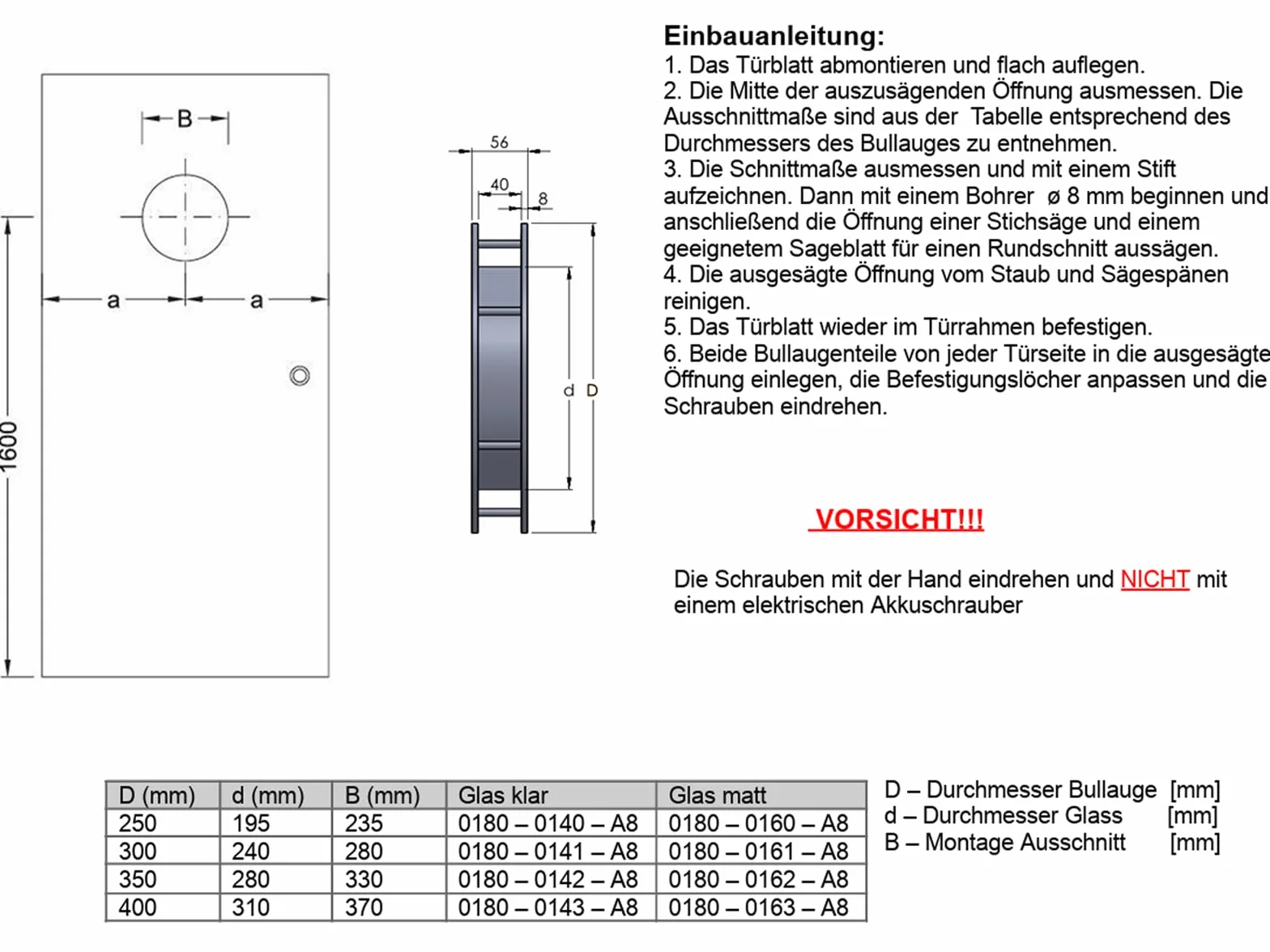 MLS B4000 Bulaj do Drzwi z Aluminium, Szkło VSG, Średnica 300 mm, Czarny