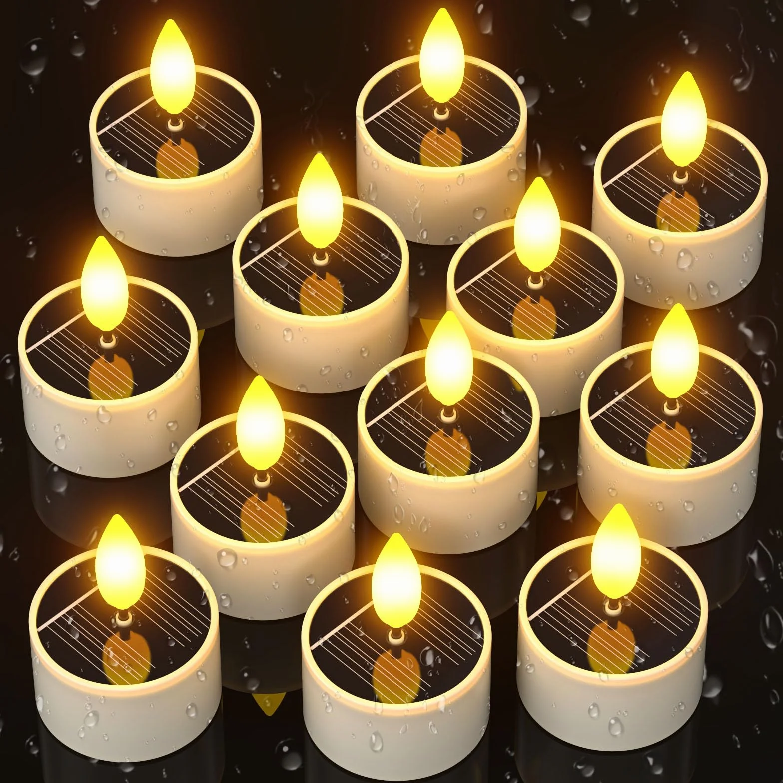 SoulBay Solarne świeczki tea light LED 12 sztuk wodoszczelne wielokrotnego ładowania dusk to dawn migoczące do ogrodu