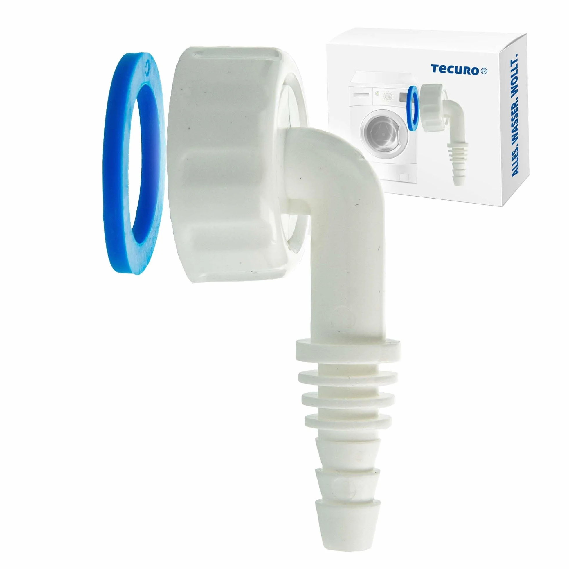 tecuro Wężyk kątowy do kondensatu, do węża odpływowego Ø 8-17mm, montaż na syfonie z 1-calowym wylotem urządzenia, plastik, biały