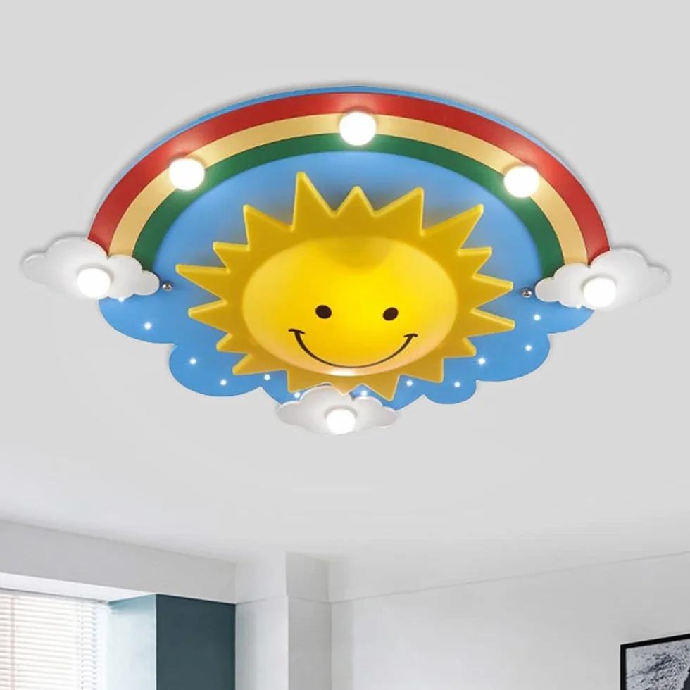 Lampa sufitowa do pokoju dziecięcego kreskówka żółte słońce z tęczą wpuszczana