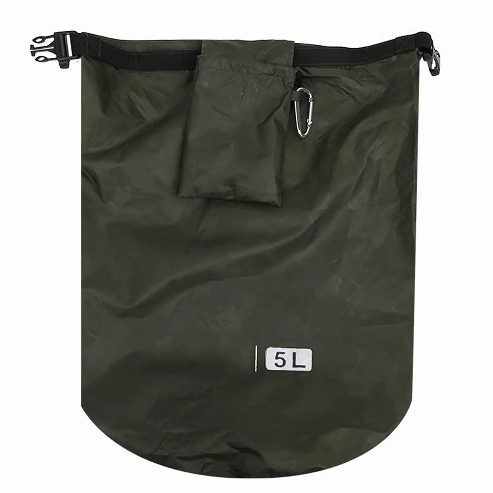 Alomejor PVC Outdoor składana wodoszczelna torba do przechowywania na kemping, wędrówki, plażę, z klamrą do wspinaczki górskiej, Nadruk w kolorze zielonym, 5 l