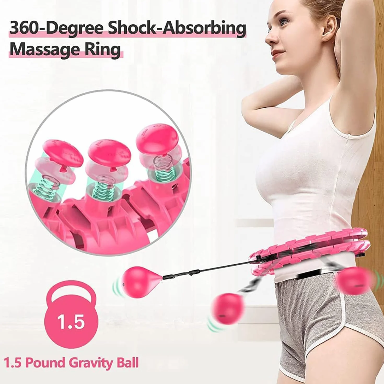 Hula Hoop obręcz dla dorosłych i początkujących, hula hoo fitness z piłką grawitacyjną, 24 sekcje regulowane, zdejmowane, 360°, do masażu, obręcz do fitnessu, utraty wagi