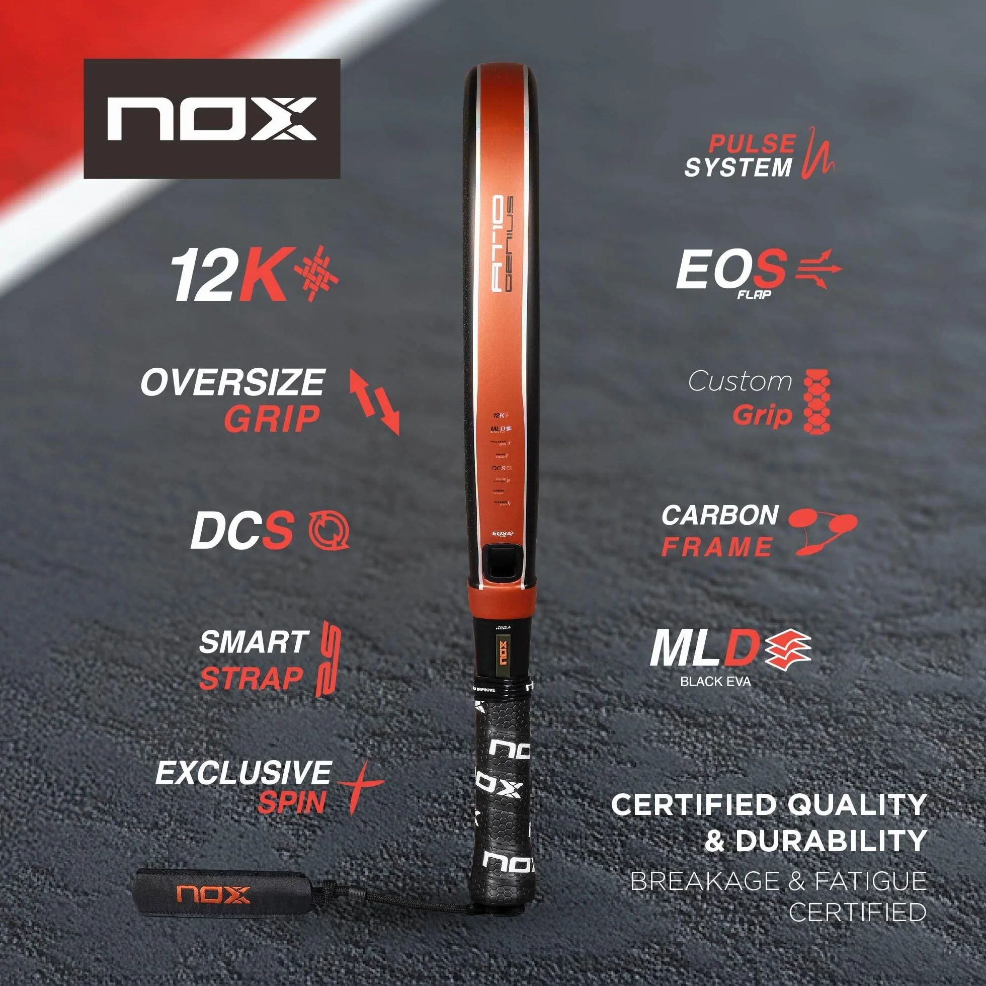 Nox At10 Genius Attack 12k by Agustin Tapia Padel Racket 360-375 gr