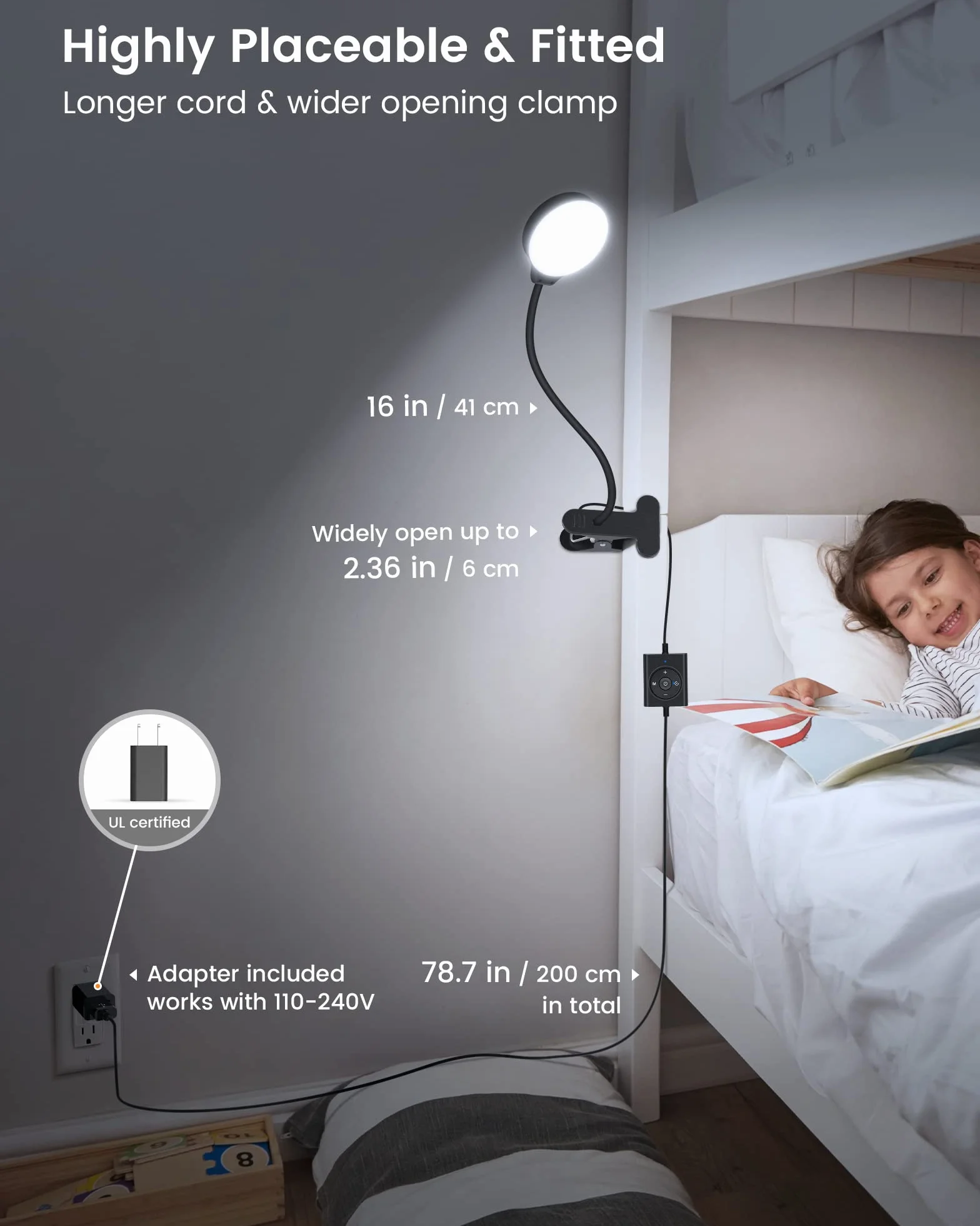 Glocusent Lampa biurkowa LED 5 W 36 koralików CRI 90 3 kolory 5 jasności czarna z adapterem