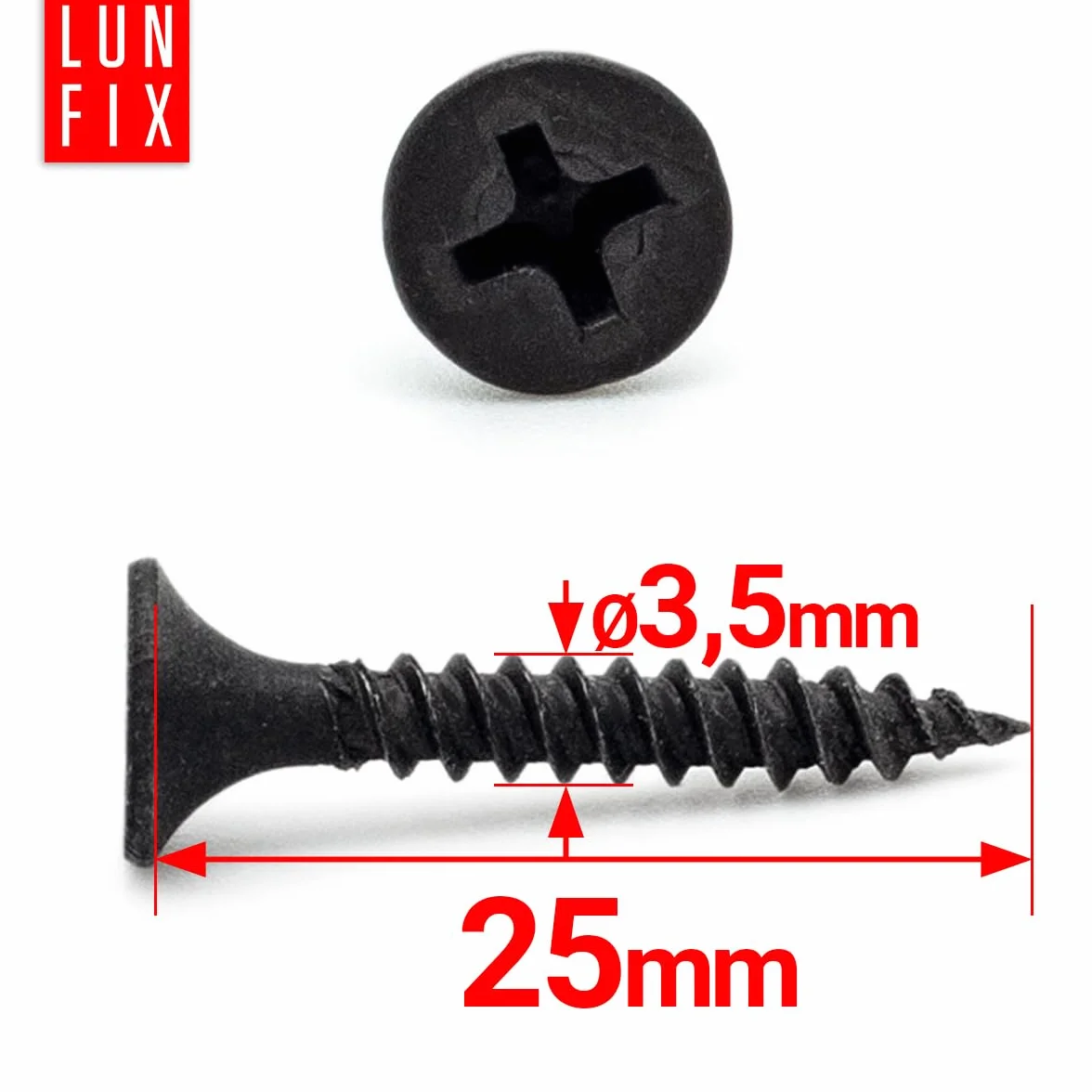 Wkręty do płyt gipsowo-kartonowych 3,5 x 25 mm 1000 sztuk czarne