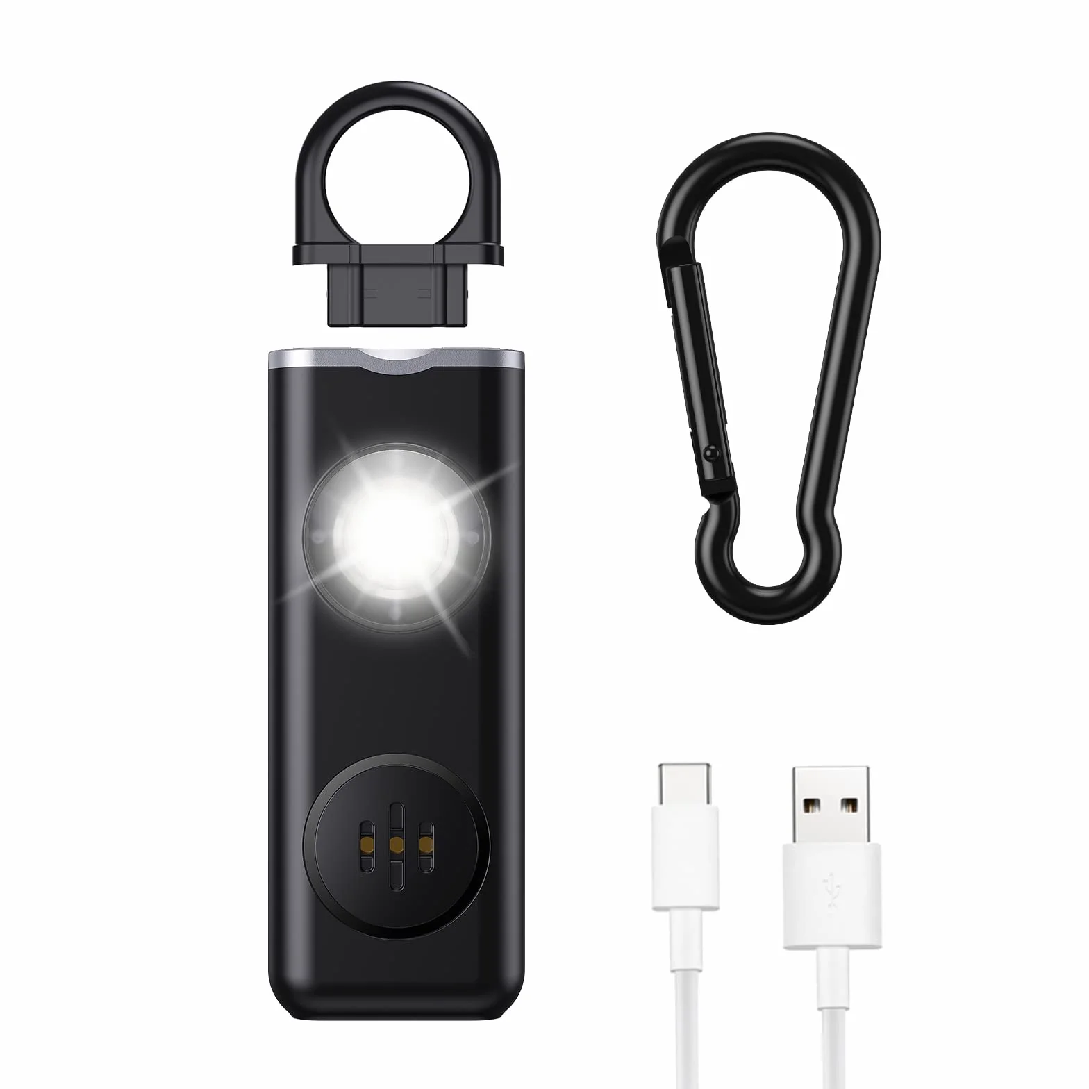 OQIMAX Ładowalny alarm bezpieczeństwa kluczyk z lampą LED Strobe, 130dB głośny alarm osobisty SOS dla kobiet, studentów, dzieci