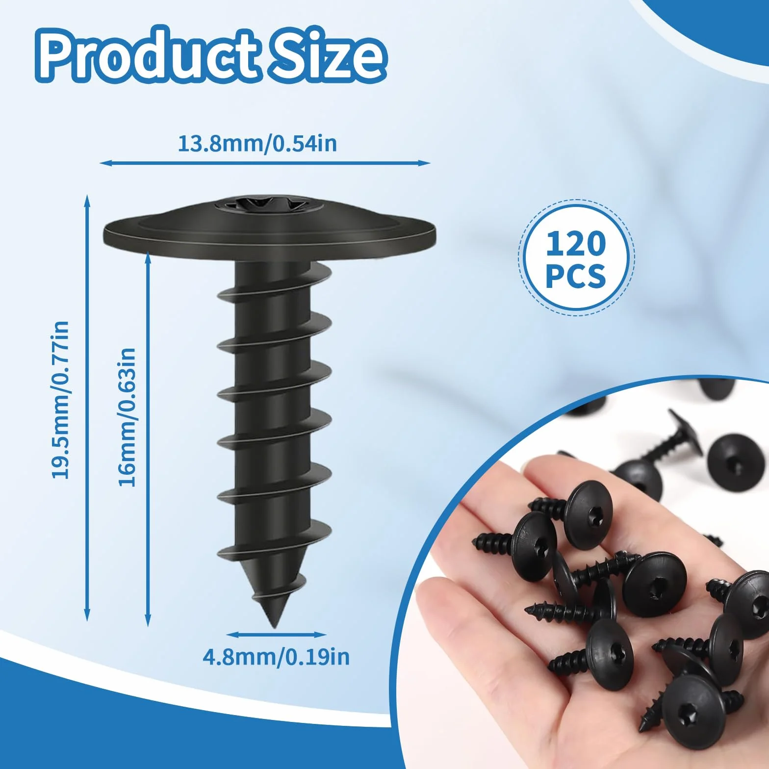 Wkręty blachowe M5 x 16 mm czarne do drzwi samochodowych 120 sztuk