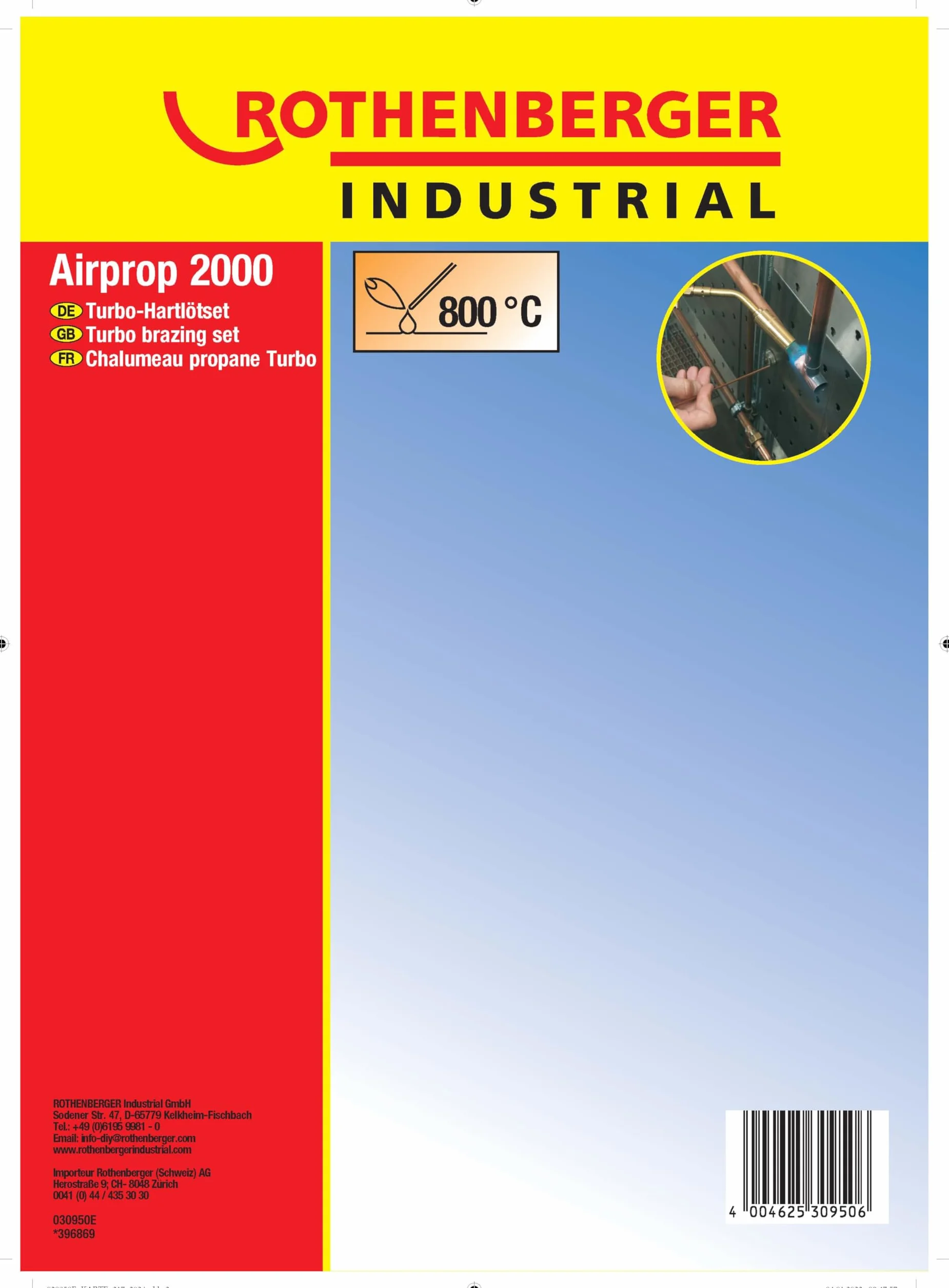 ROTHENBERGER Airprop Turbo 030950E zestaw do lutowania twardego z palnikiem turbo 28 mm