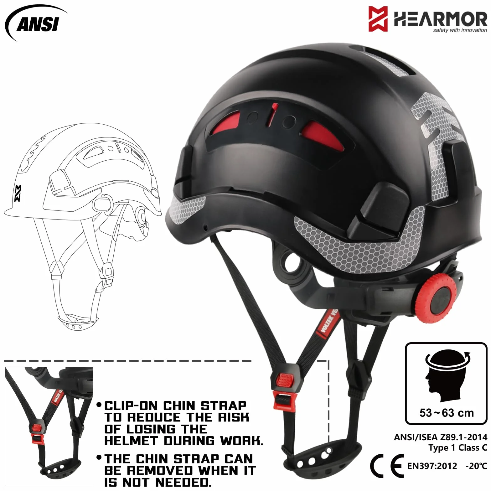 HEARMOR Kask ochronny EN 397 wentylowany regulowany system zapadkowy