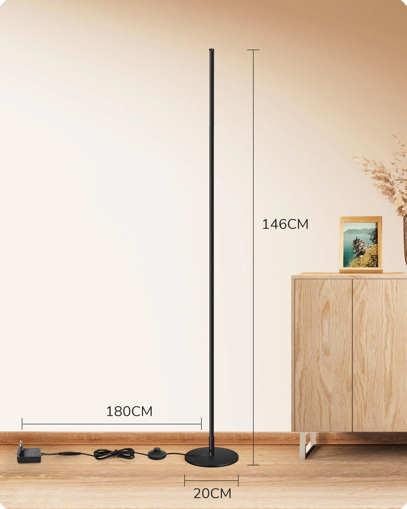 EDISHINE Lampa podłogowa LED 3000K ciepłe białe światło z przełącznikiem nożnym nowoczesna