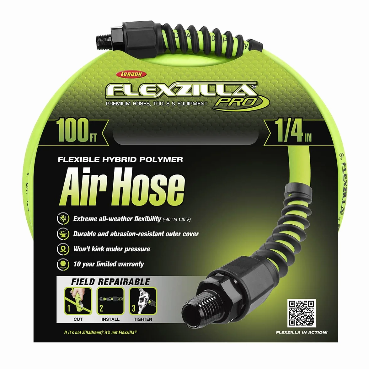 Flexzilla HFZP14100YW2 Pro wąż powietrza 25 cm 1/4 cala MNPT armatury