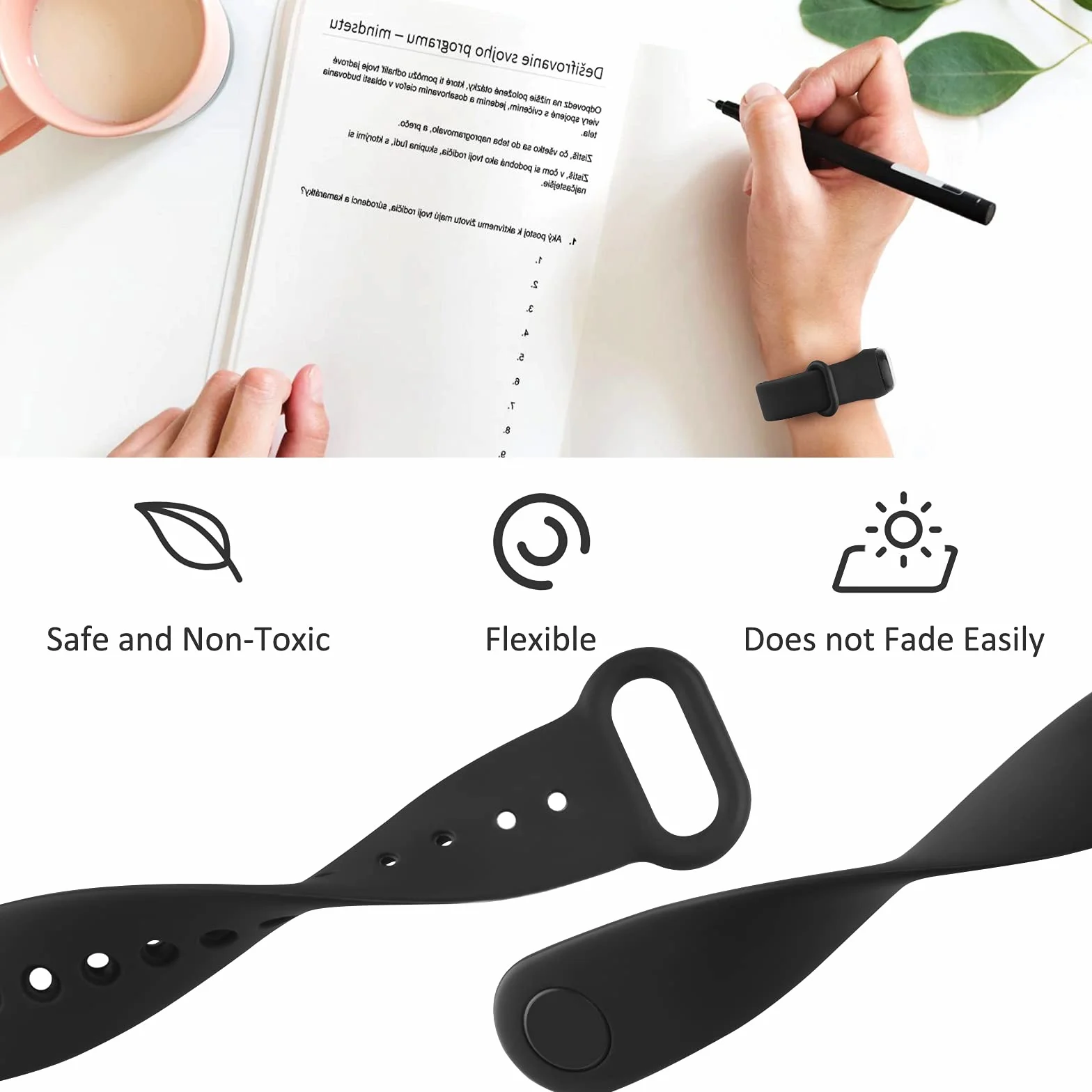 Bransoletka kompatybilna z Xiaomi Mi Band 4 / Xiaomi Mi Band 3, zapasowy pasek silikonowy, wodoszczelny, do Xiaomi Mi Band 4 / Mi Band 3 (czarny/czarny)