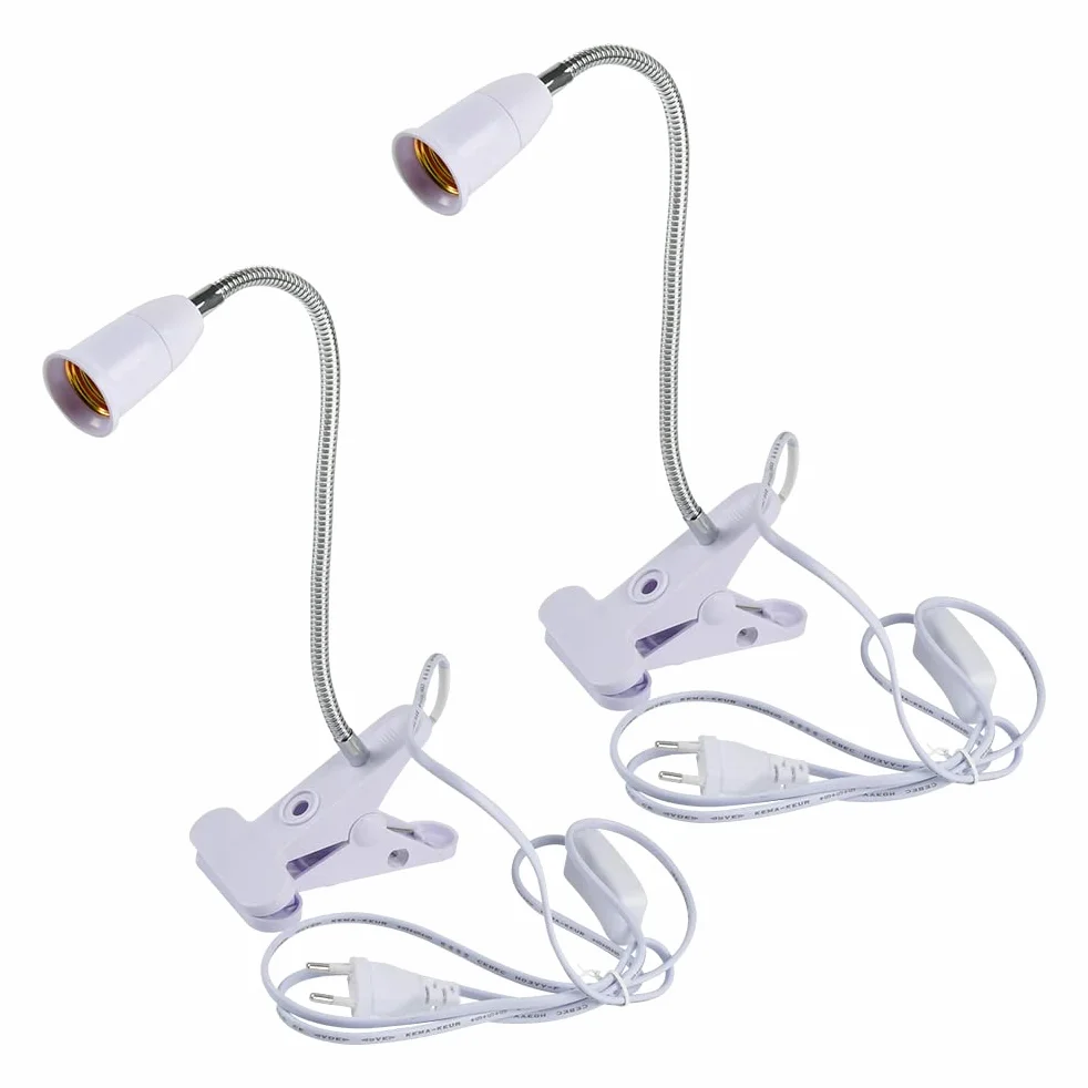 TIMESETL Lampa z klipsem E27 2 szt. 45 W regulowana 360° gęsia szyja biurkowa z zaciskiem
