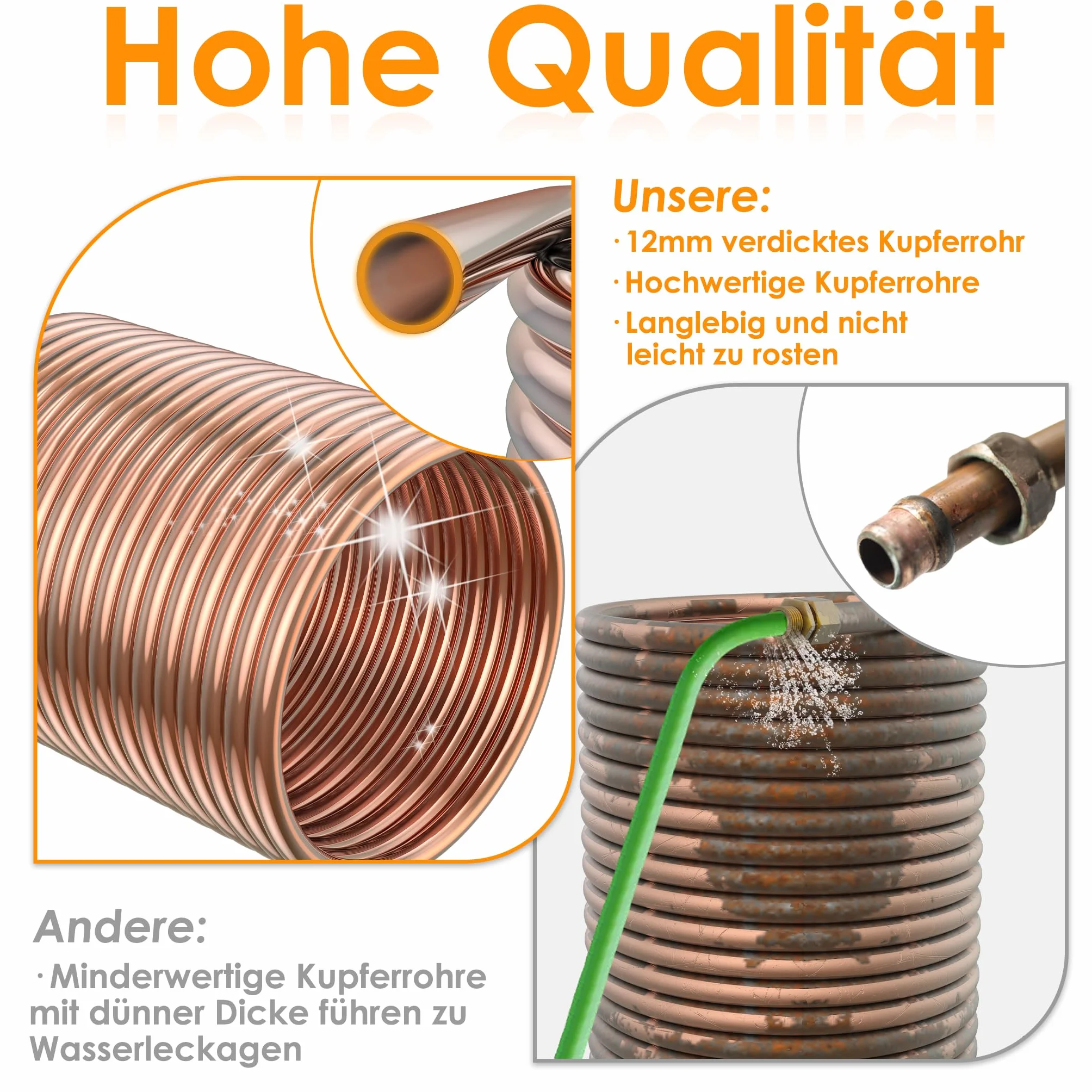 Spirala z rur miedzianych 12 x 1 mm, długość 10 m, przyłącze 1/2 cala