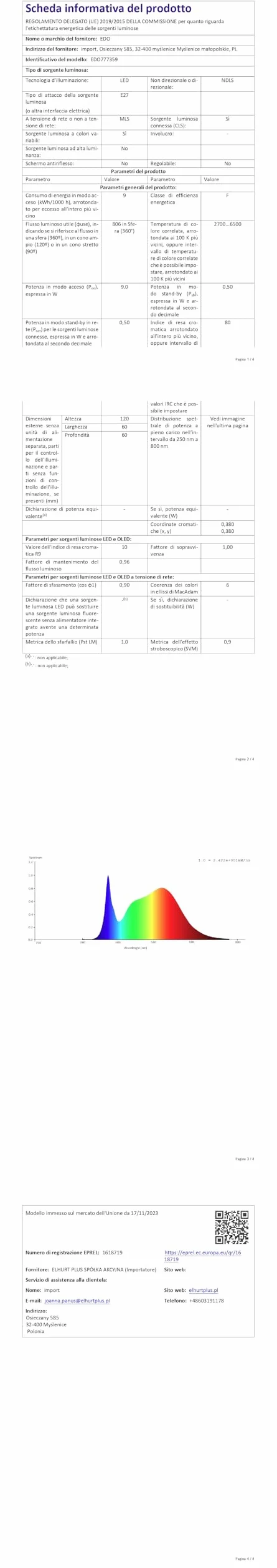 EDO RUVA Żarówka Smart RGB CCT E27 Inteligentna LED WiFi 9W Ściemnialna TUYA 2700-6500K 806 Lumen Smart Home Alexa 1 sztuka