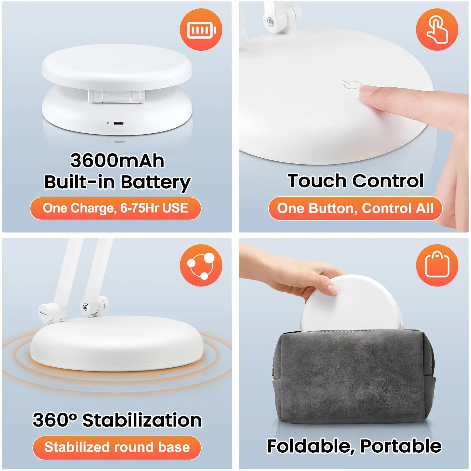One Fire Lampa do ładowania, 3600 mAh i 120 h, ładowalna lampa stołowa, bezprzewodowa przenośna