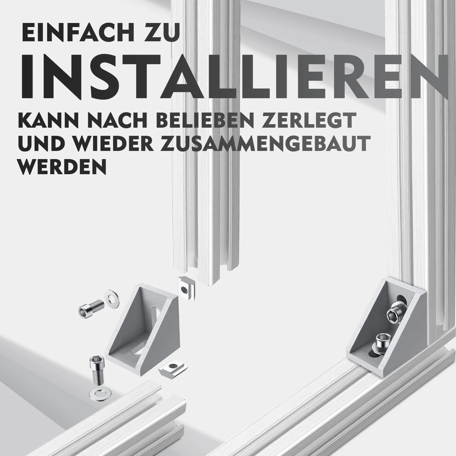 Shinfly Profil aluminiowy 20 x 20 mm, łączniki kątowe, zestaw 20 szt.