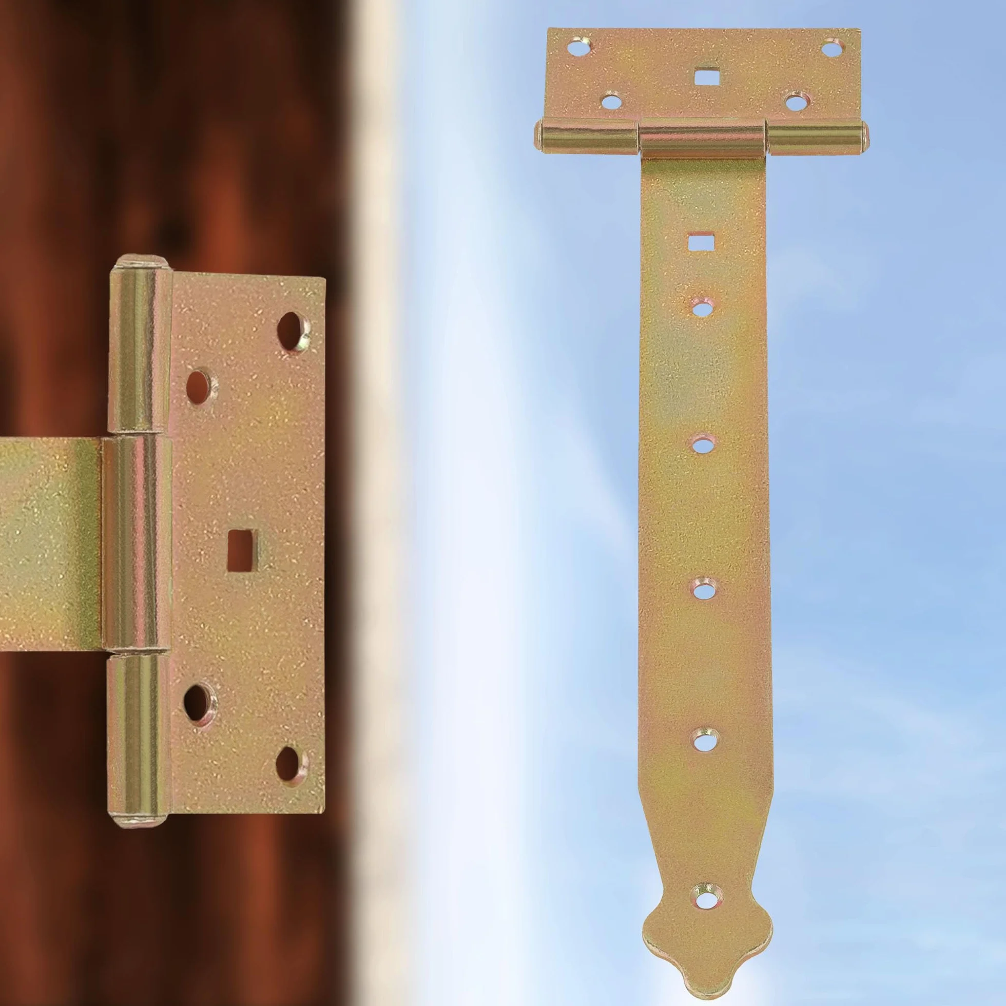 KOTARBAU Zawias Krzyżowy 300 mm, 2 Sztuki, Do Bramy i Drzwi Ogrodowych, Ocynkowany, Złoty