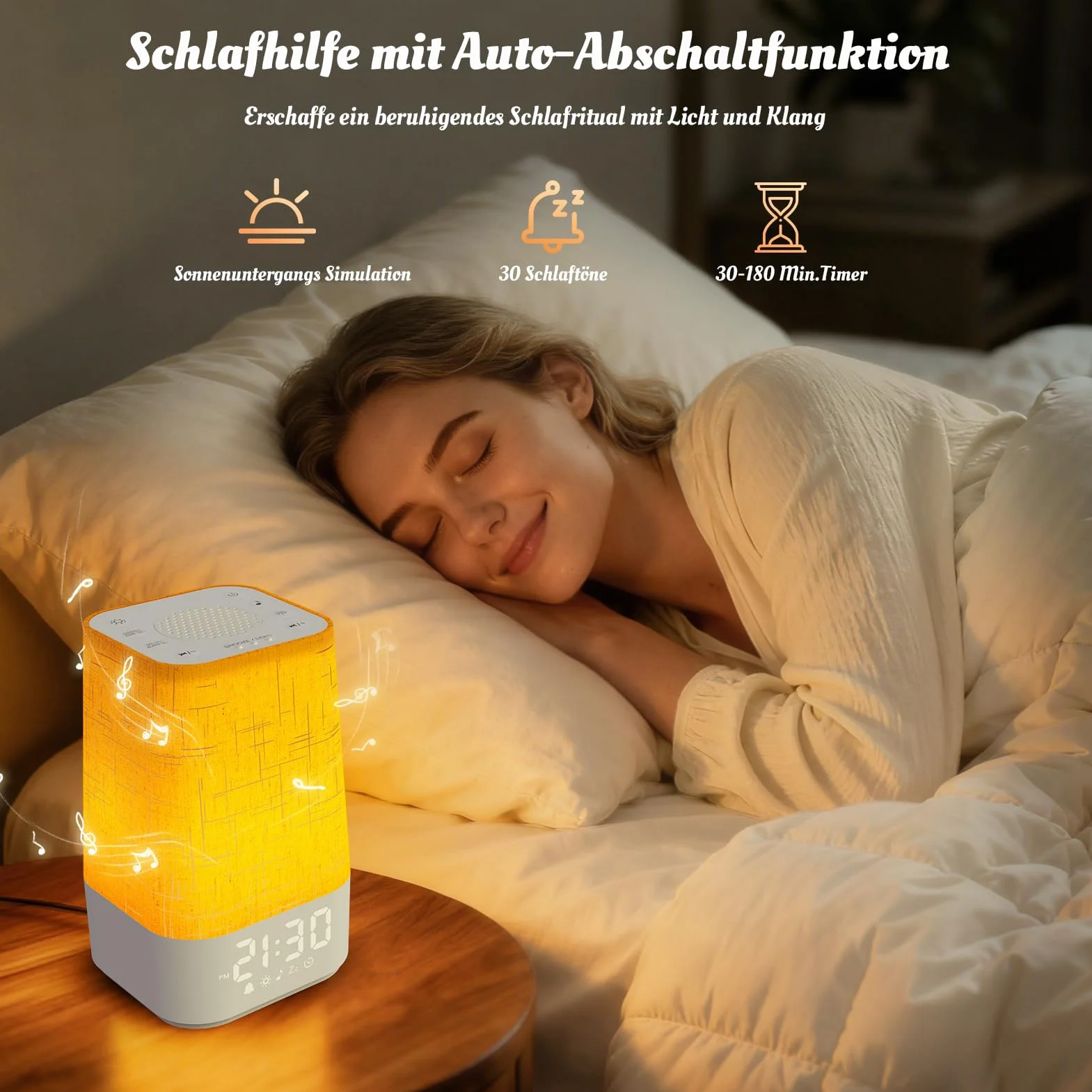 Budzik Świetlny z 30 Dźwiękami Natury, Budzik z Symulacją Wschodu Słońca, Regulowana Lampa Nocna