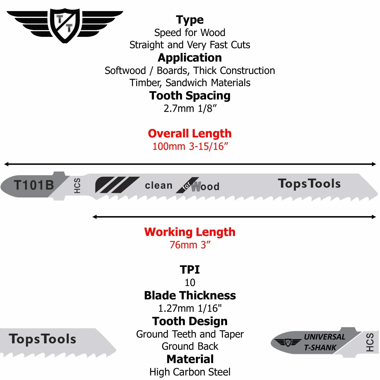 Brzeszczoty do wyrzynarki TopsTools T101B kompatybilne z Bosch, Dewalt, Makita, Milwaukee
