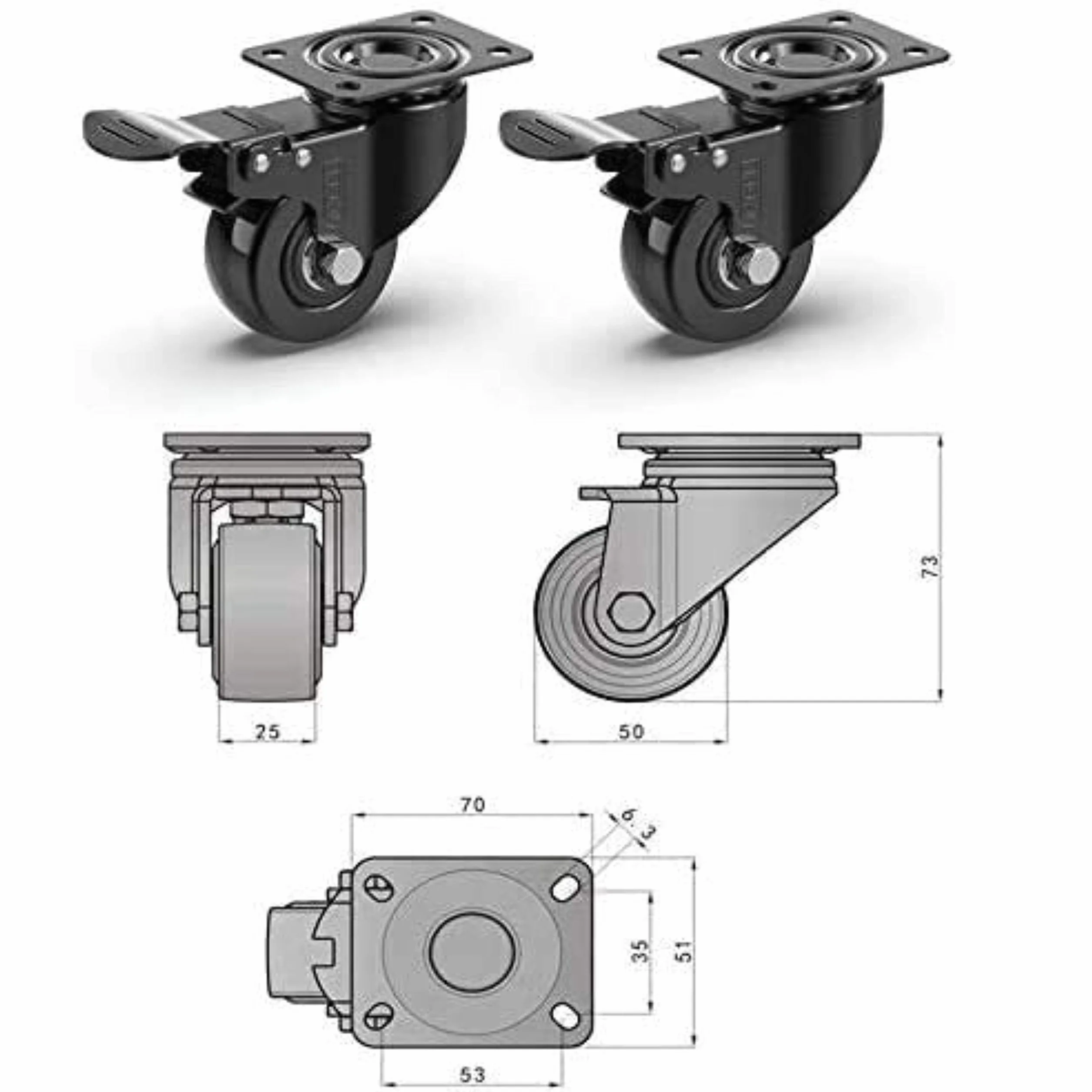 GBL 2 Heavy Duty Caster Wheels with Brakes 440Lbs Dolly Wheels for Furniture Trolley Workbench