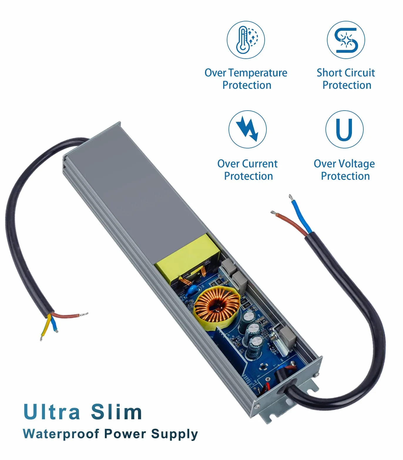 DUSKTEC Transformator 24 V 200 W wodoodporny IP67 zasilacz do taśm LED