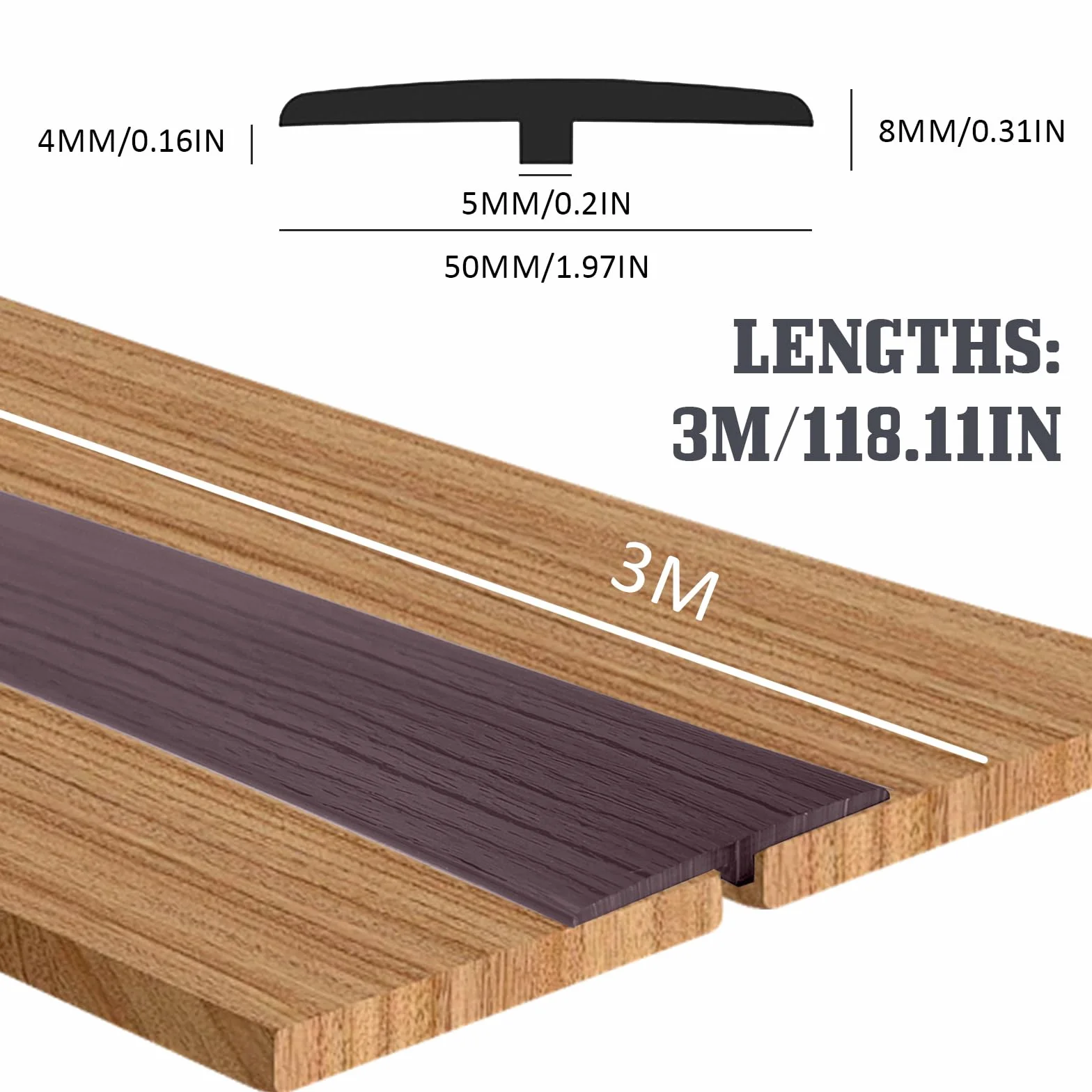 Listwa przejściowa PCW samoprzylepna 5 x 300 cm płaska osłona szczelin do progów drzwi i podłóg orzech czarny