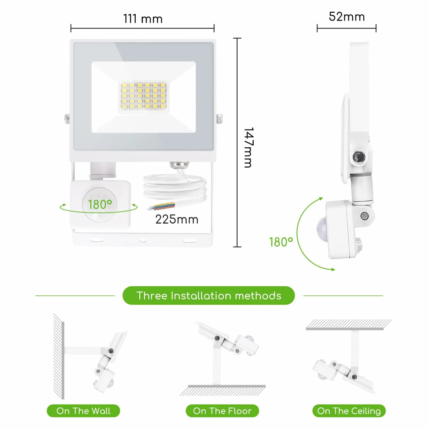 Aigostar Naświetlacz LED z Czujnikiem Ruchu 20W 6500K 1800lm