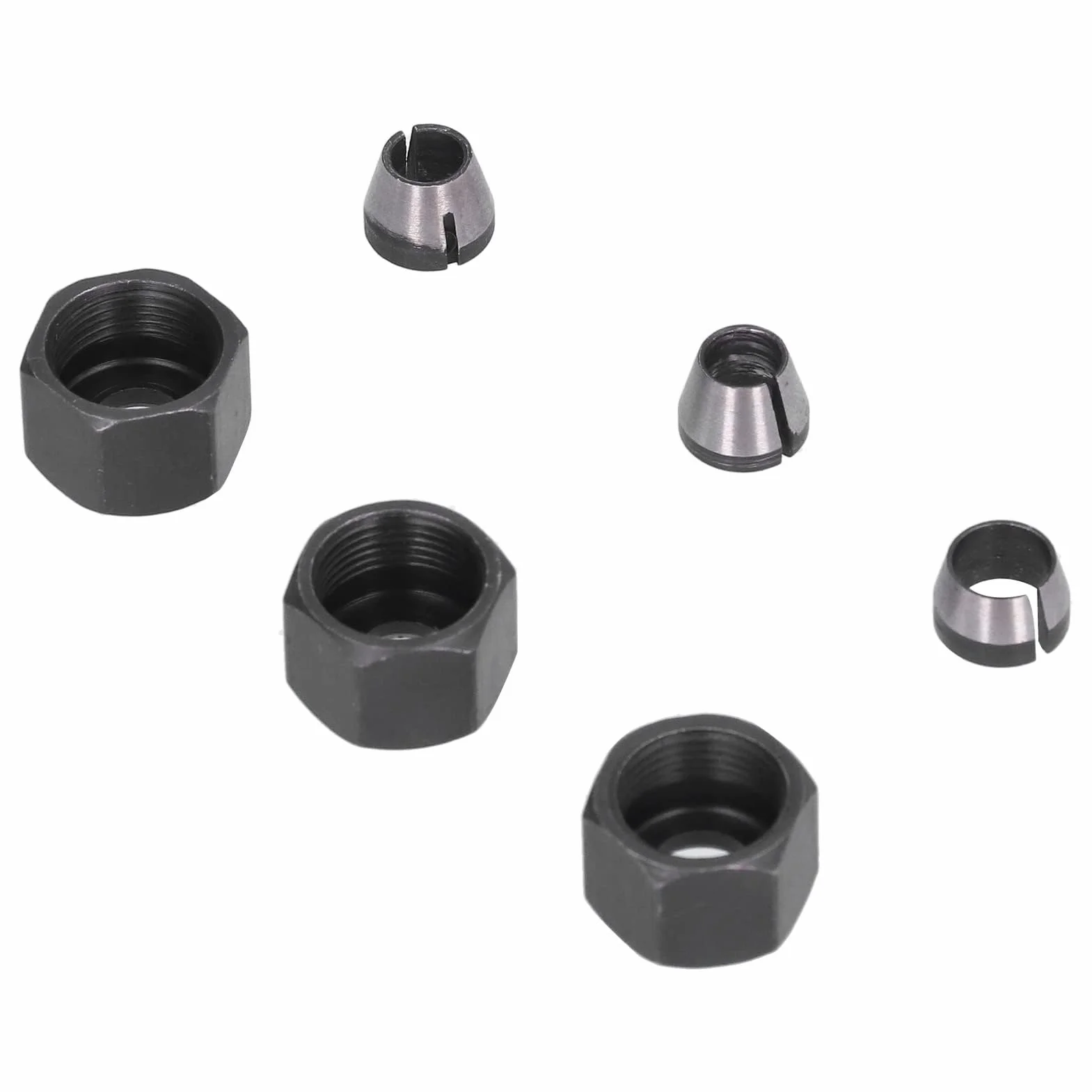 Adapter Zaciskowy Router Collet 6mm 6.35mm 8mm Zestaw z Nakrętką Uchwyty ze Stali Węglowej do Trymera Grawerka