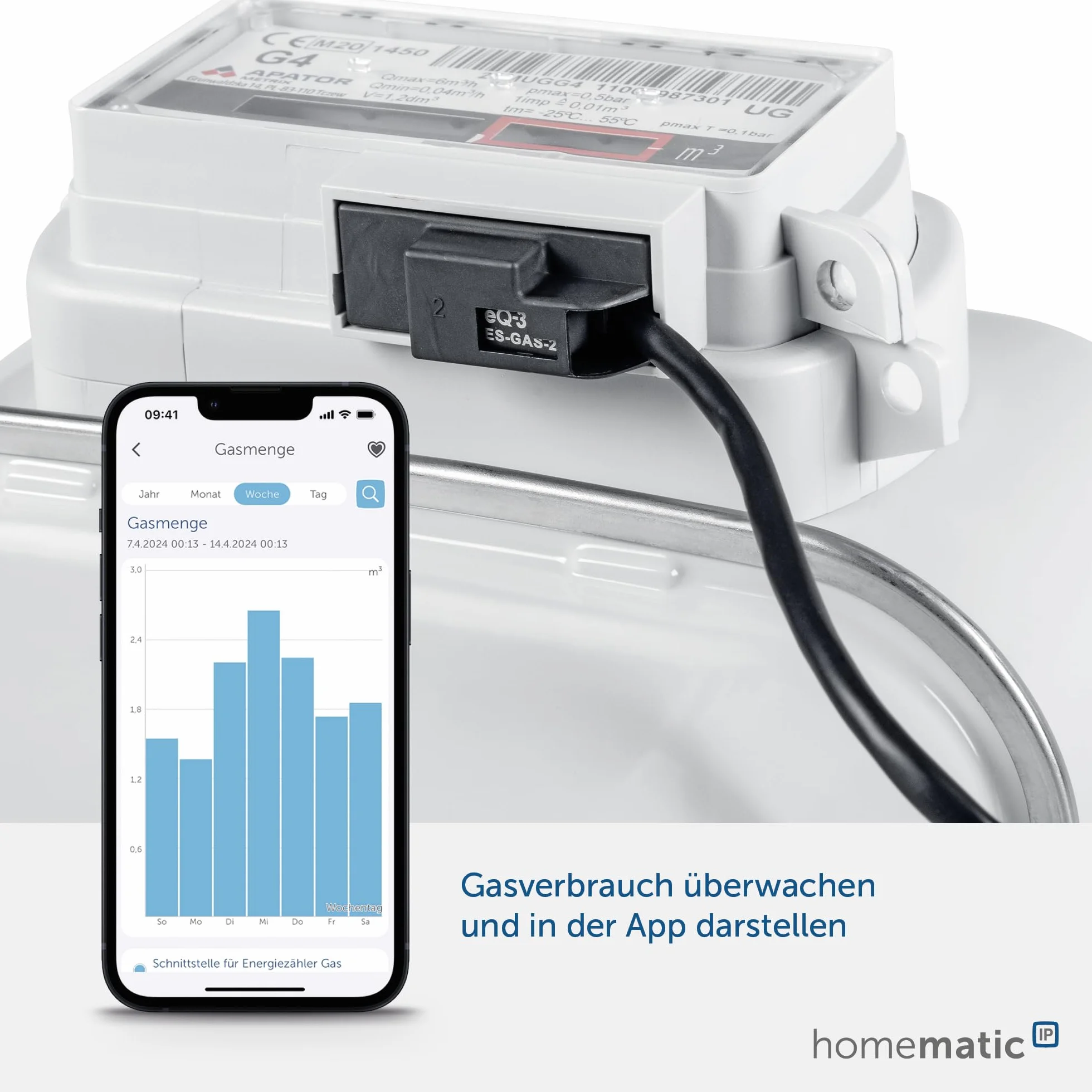 Homematic IP Interfejs Smart Home do gazomierza, pomiar energii, monitorowanie zużycia gazu przez aplikację, automatyzacja