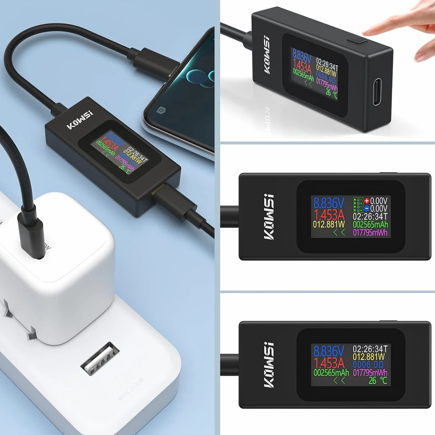 Tester USB C 4-30V 0-6.5A Multimetr cyfrowy miernik mocy