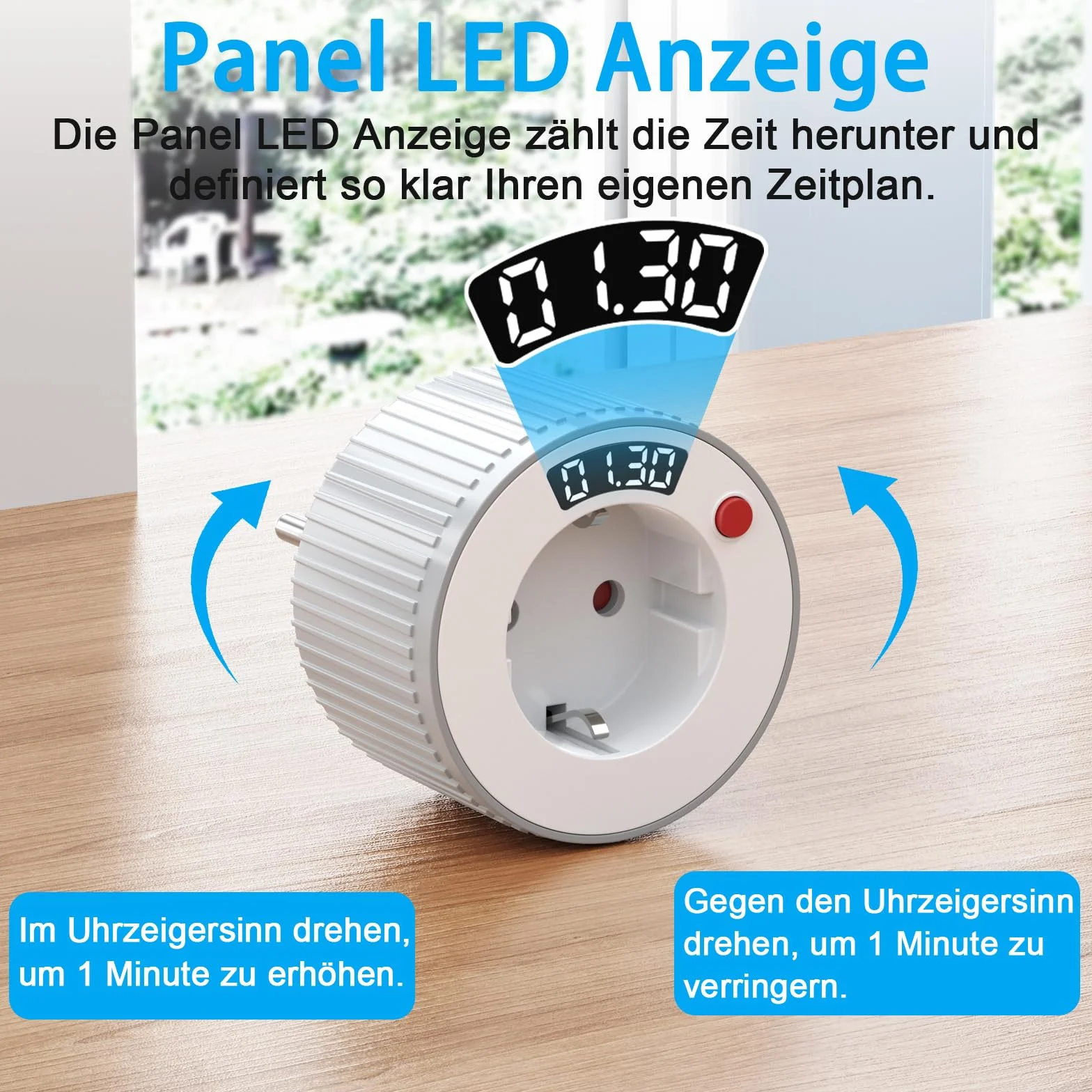 Programator czasowy gniazdko z timerem, 1 min do 24 h, przełącznik obrotowy LED, 16 A, 3600 W, 230 V biały