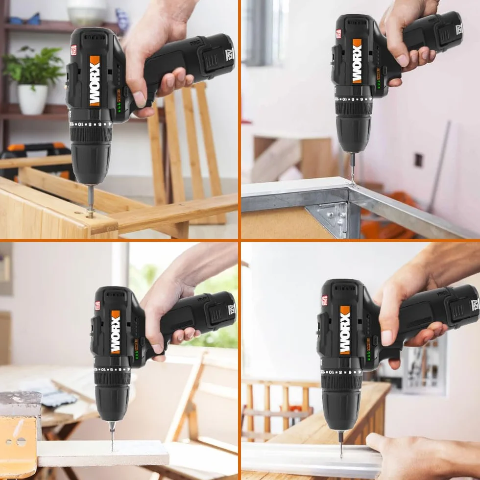 WORX WX121 akumulatorowa wiertarko-wkrętarka udarowa 12 V bezszczotkowa 2-biegowa 38 Nm 0-450/0-1700 obr/min